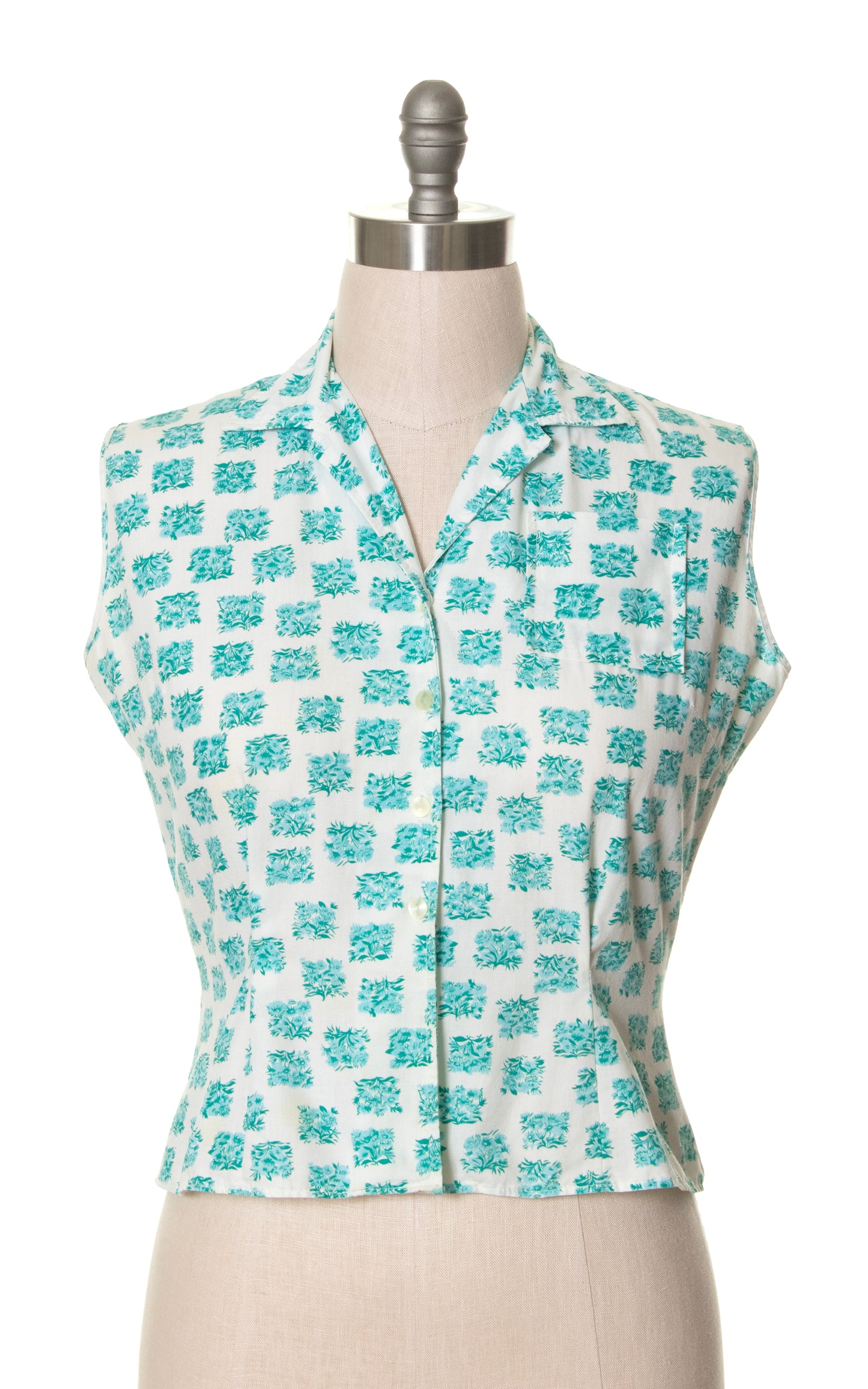 1950s MODE O' DAY Floral Cotton Sleeveless Blouse | large