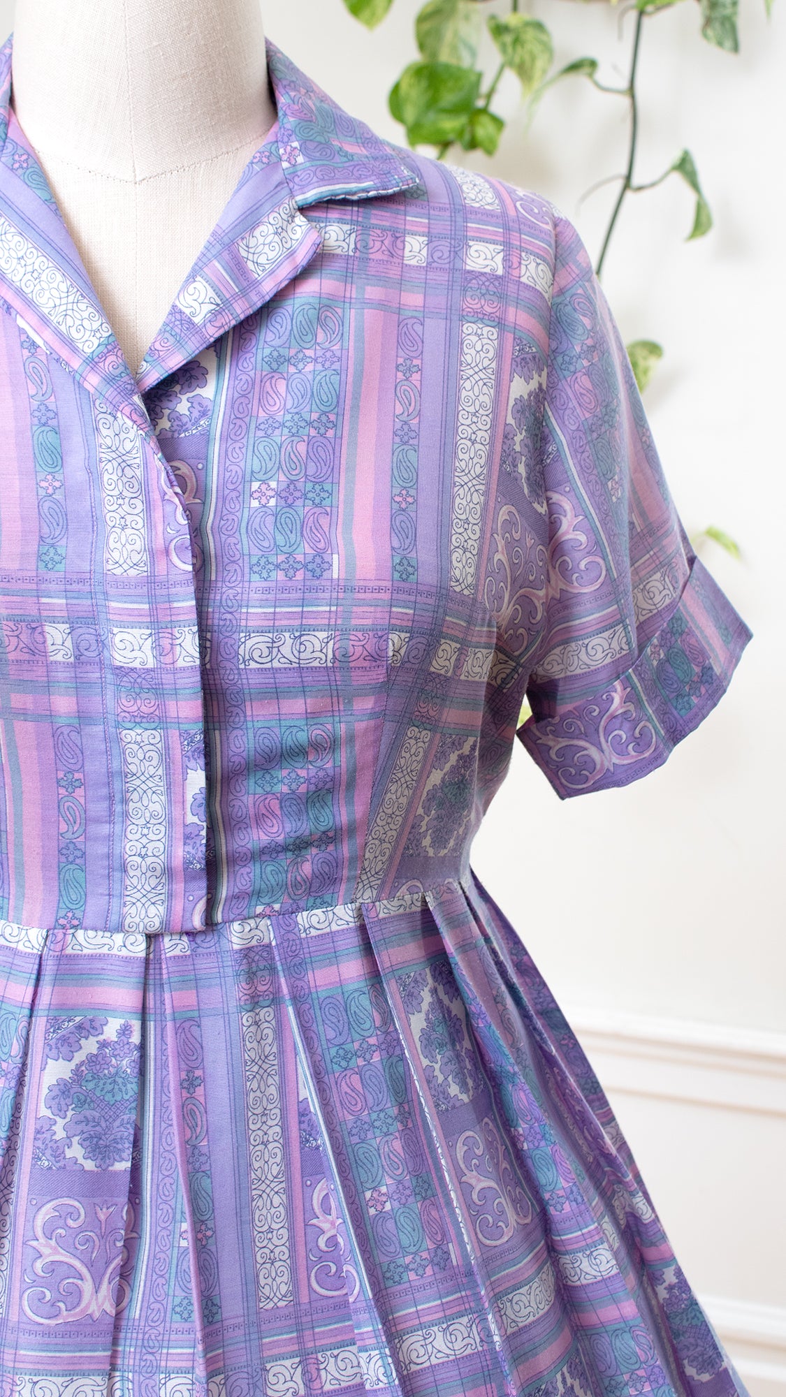 1960s Floral Paisley Plaid Shirtwaist Dress | large