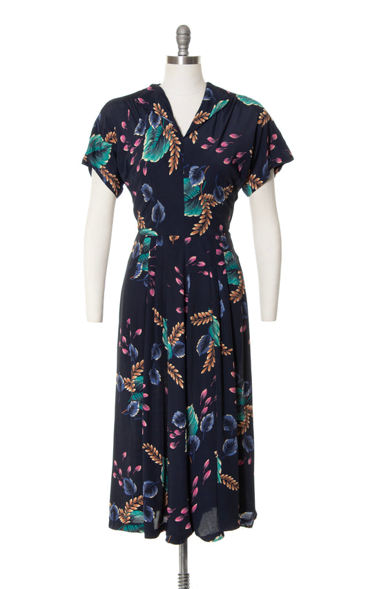 1940s Floral Rayon Cocktail Dress | medium