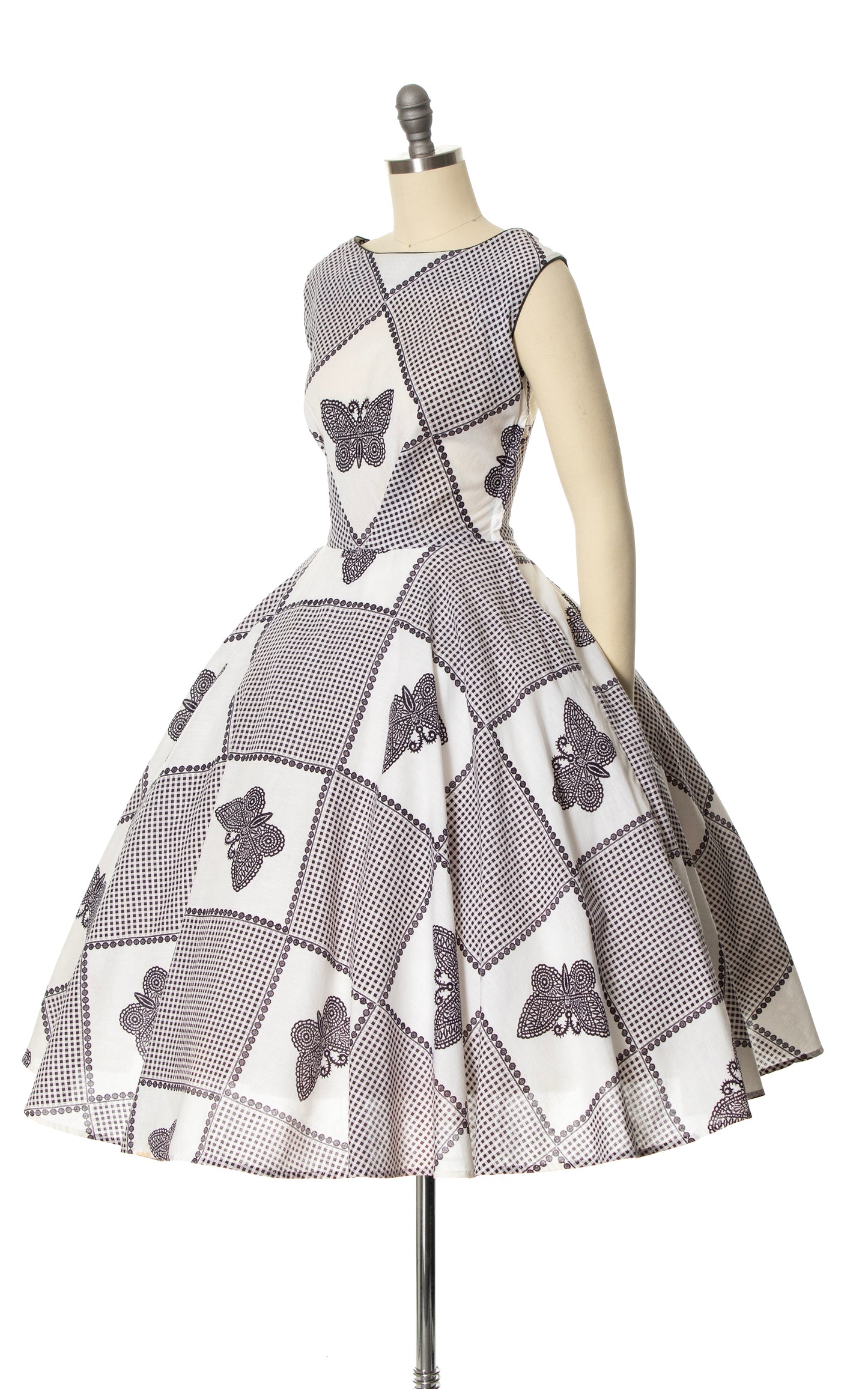 1950s Butterfly Gingham Circle Skirt Sundress | small/medium