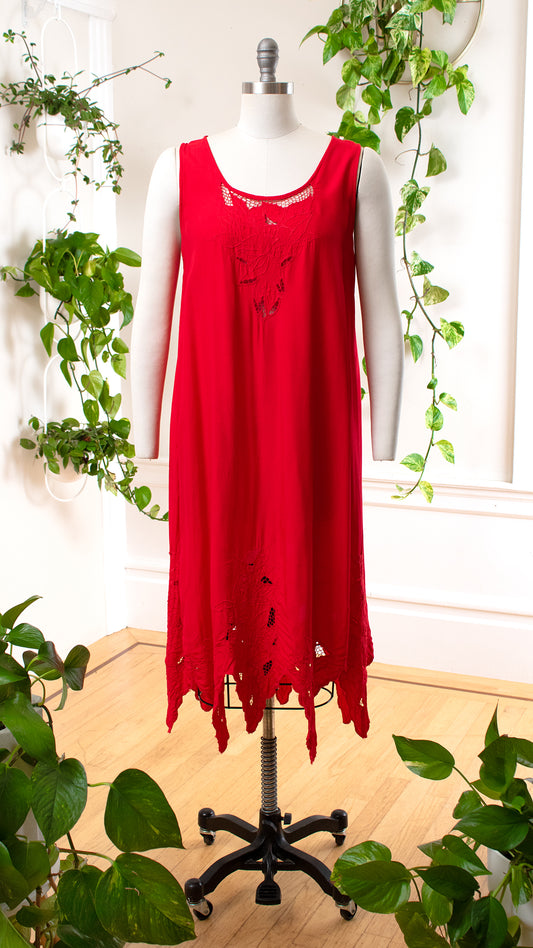 1980s Red Cutwork Hawaiian Dress | medium