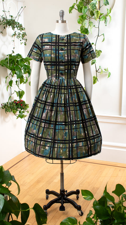 1950s Windowpane Plaid Cotton Dress | medium