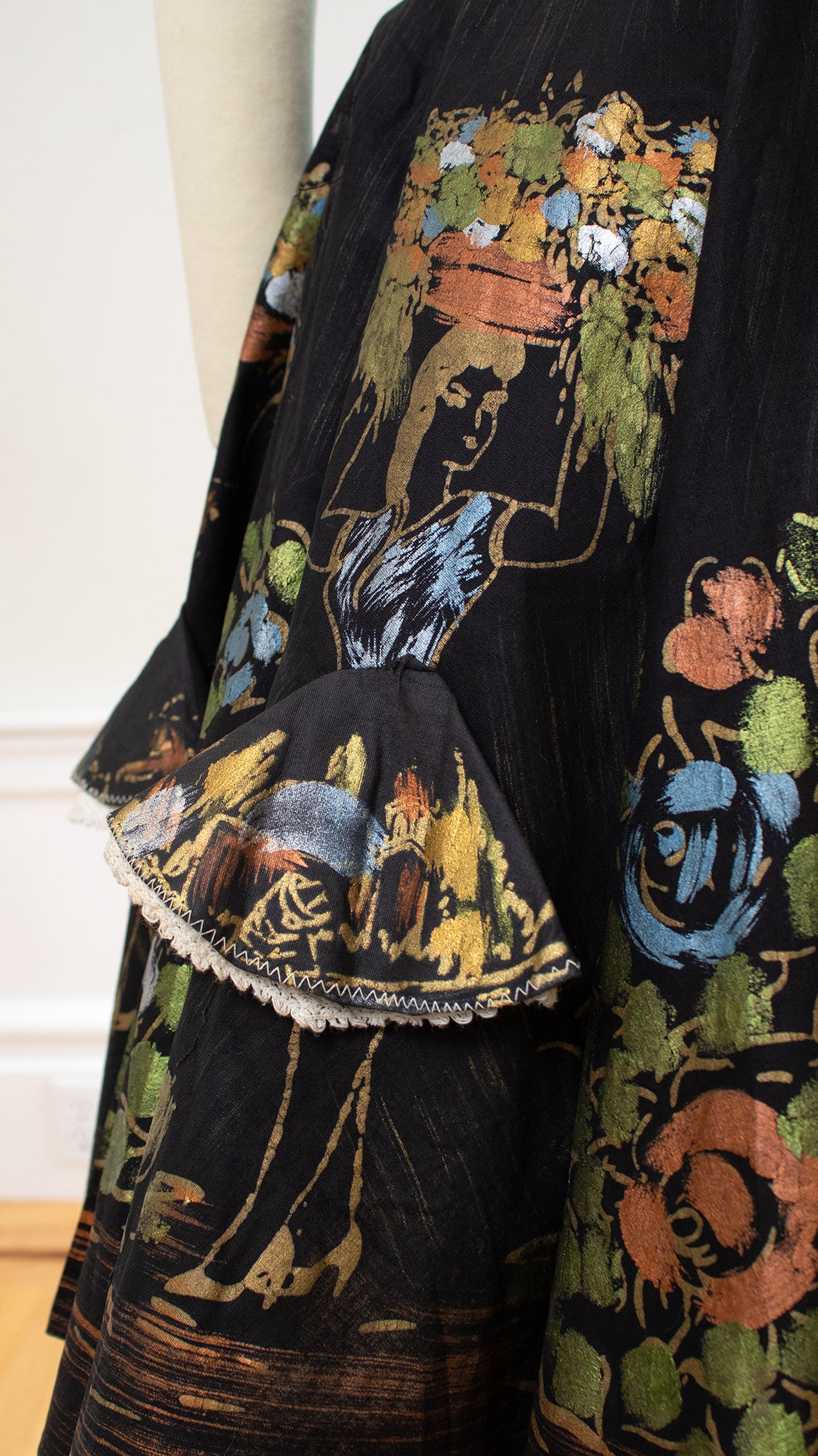 1950s Peek-A-Boo Mexican Novelty Border Print Skirt | x-small/small