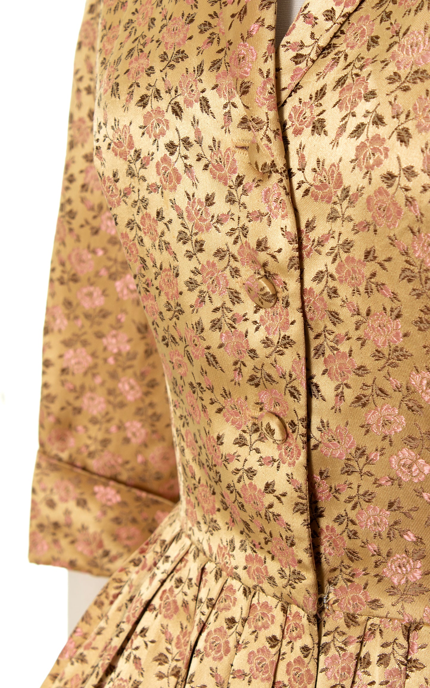 1950s Rose Satin Jacquard Shirtwaist Dress | medium