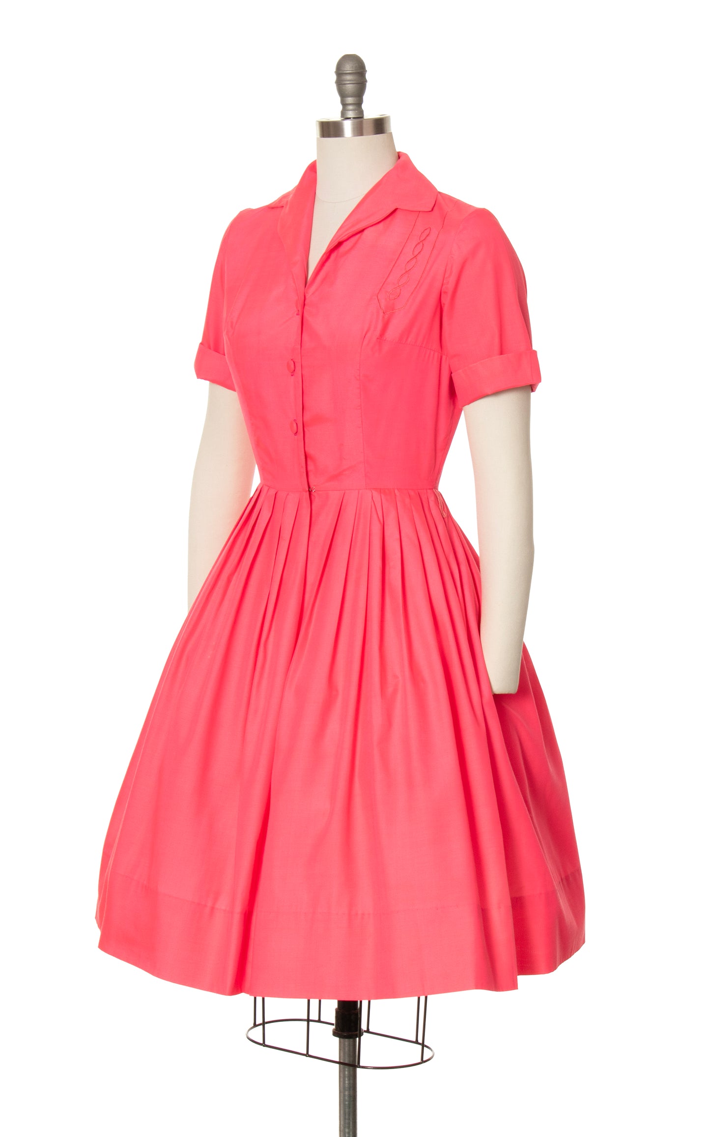 1960s Neon Pink Shirtwaist Dress | small