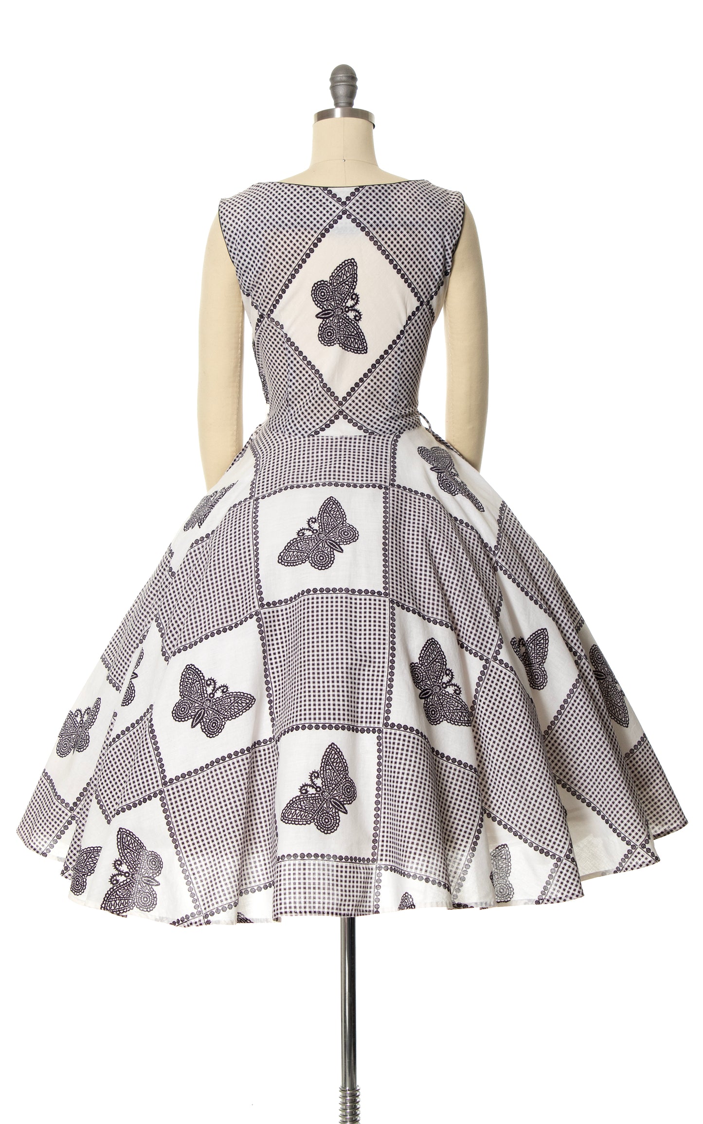 1950s Butterfly Gingham Circle Skirt Sundress | small/medium