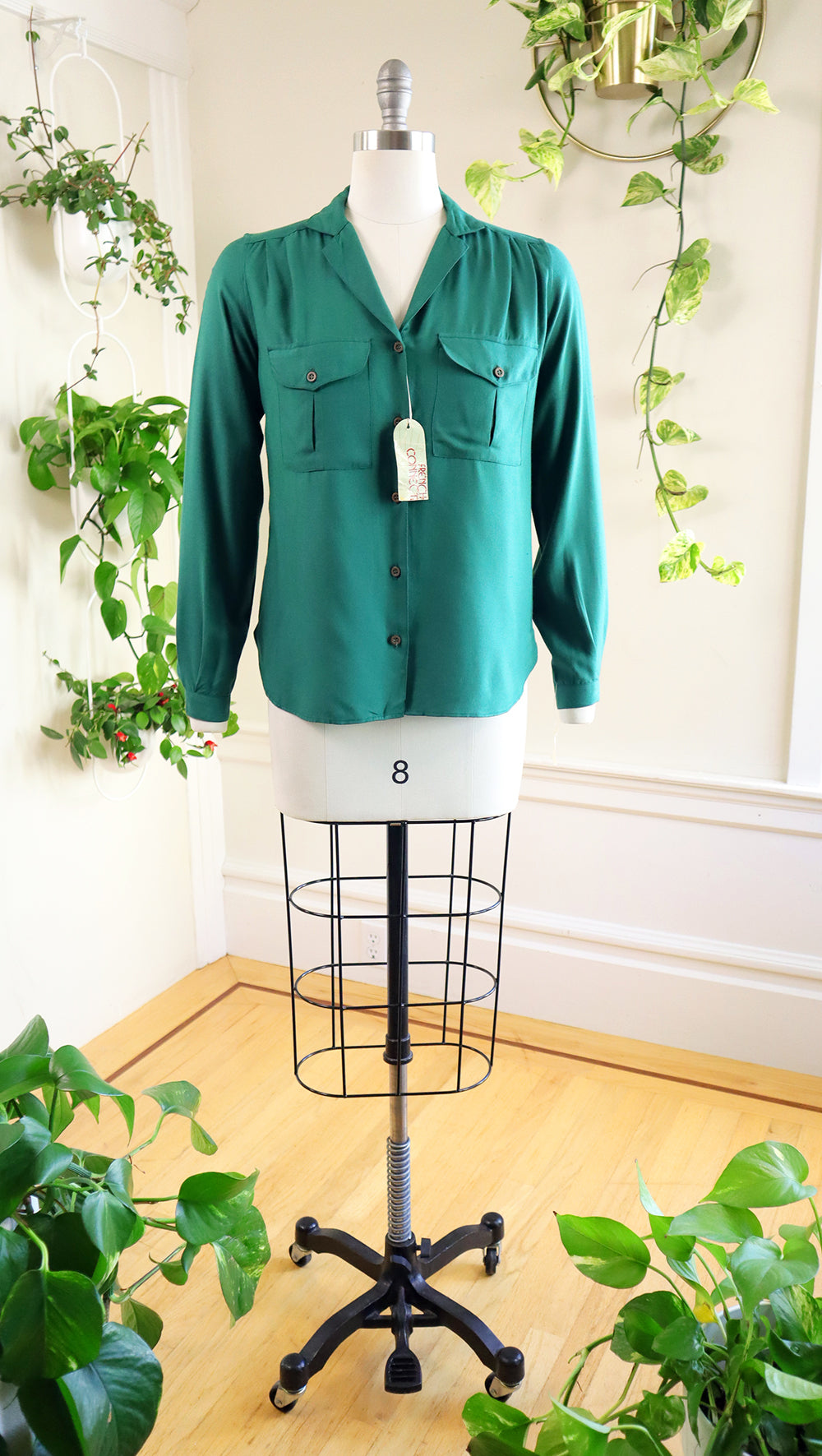 NEW ⭐️ 1970s Deadstock FRENCH CONNECTION Green Blouse | small/medium