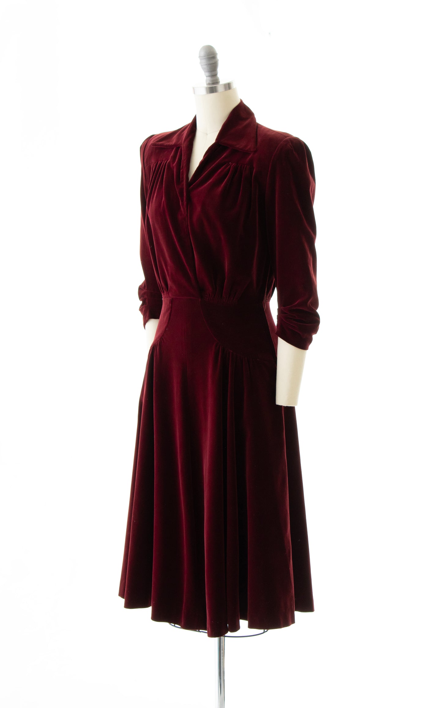 1940s NEW YORK CREATION Burgundy Velvet Dress | small