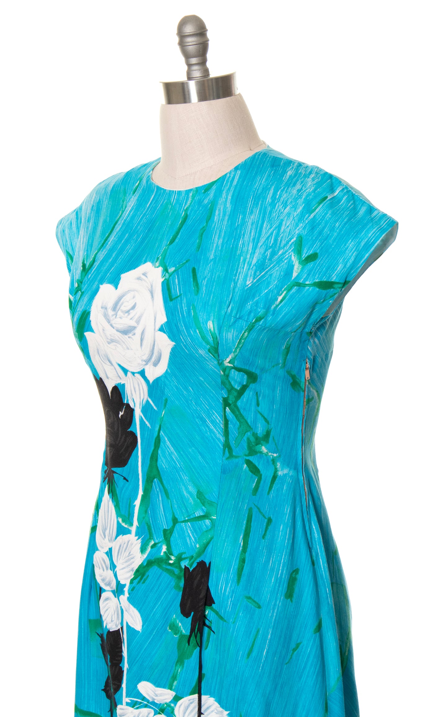 1960s Rose Print Cotton Shift Dress | medium/large
