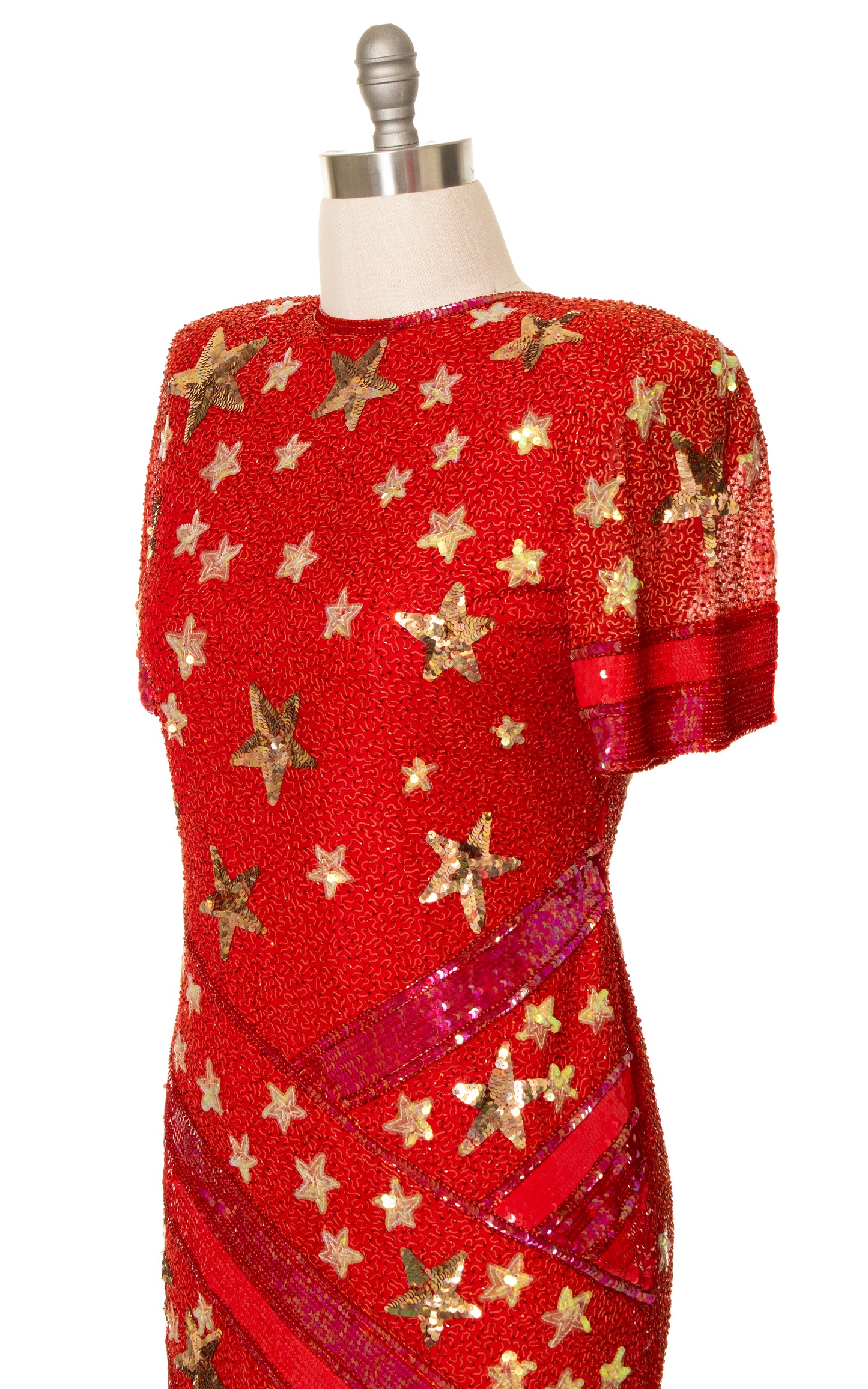 1980s Star Sequin Silk Party Dress | large