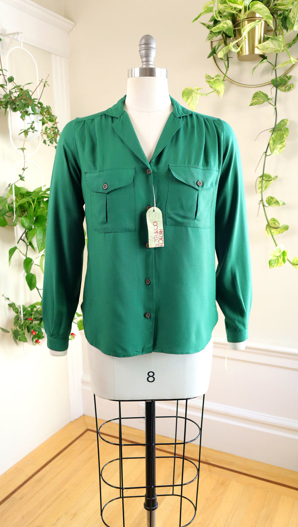 NEW ⭐️ 1970s Deadstock FRENCH CONNECTION Green Blouse | small/medium