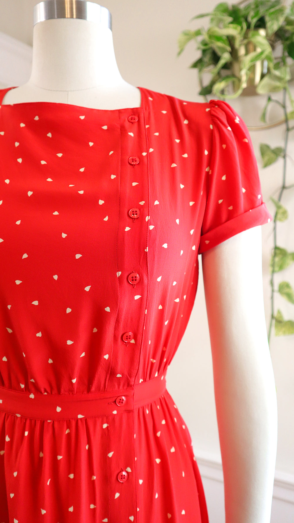 1980s Silk Hearts Shirt Dress | small