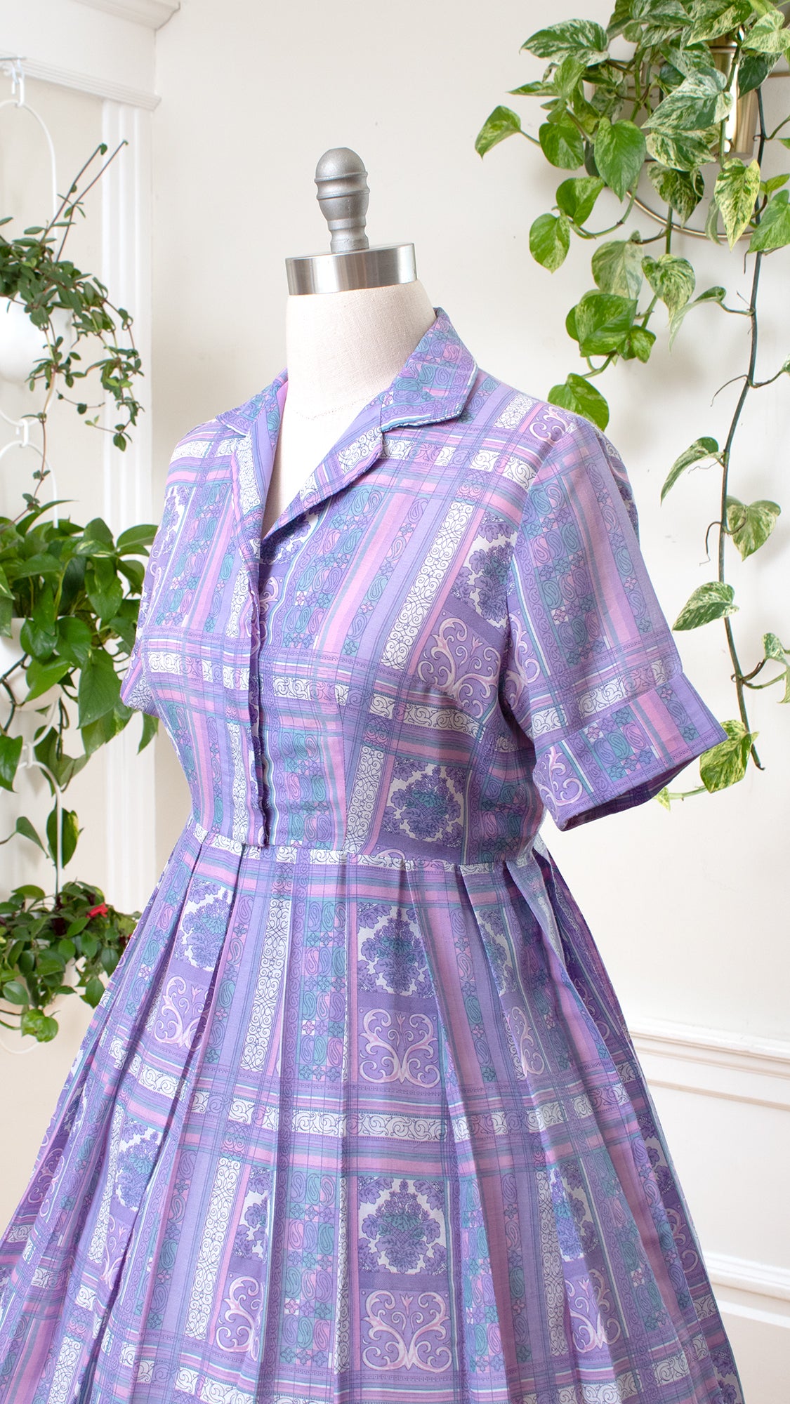 1960s Floral Paisley Plaid Shirtwaist Dress | large