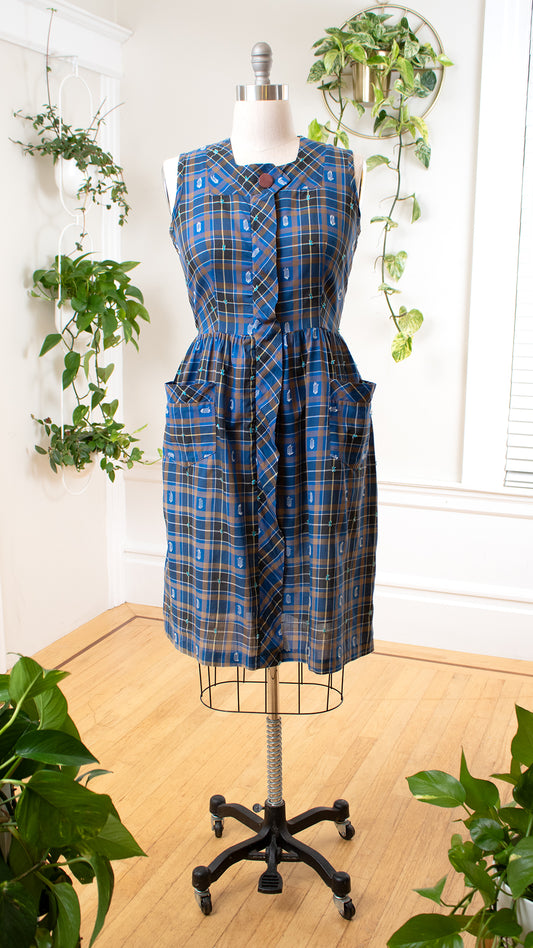 NEW ⭐️ Vintage 1950s Blue Plaid Cotton Sundress | x-large