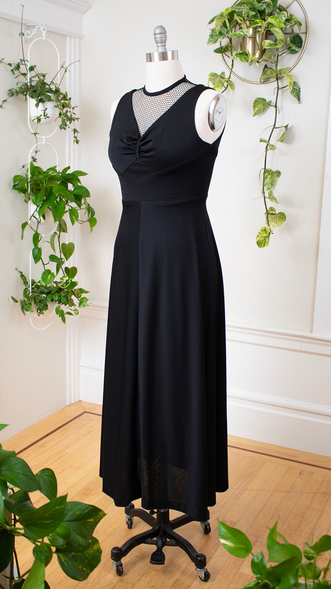 1970s Black Fishnet Maxi Dress | medium/large