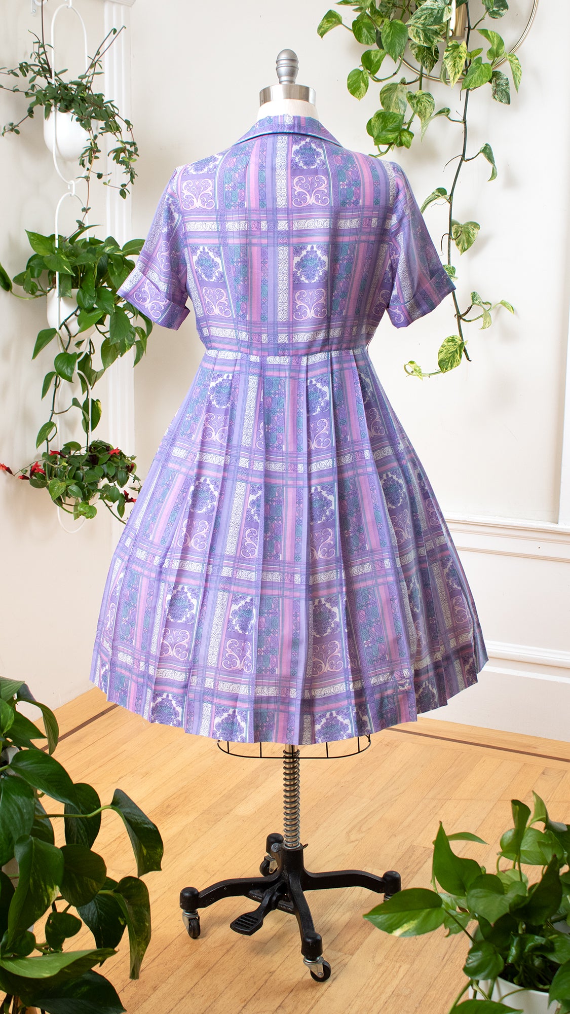 1960s Floral Paisley Plaid Shirtwaist Dress | large