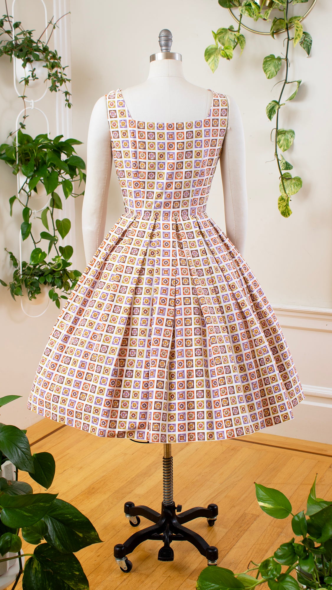 NEW ⭐️ 1950s Geometric Cotton Shirtwaist Dress | small