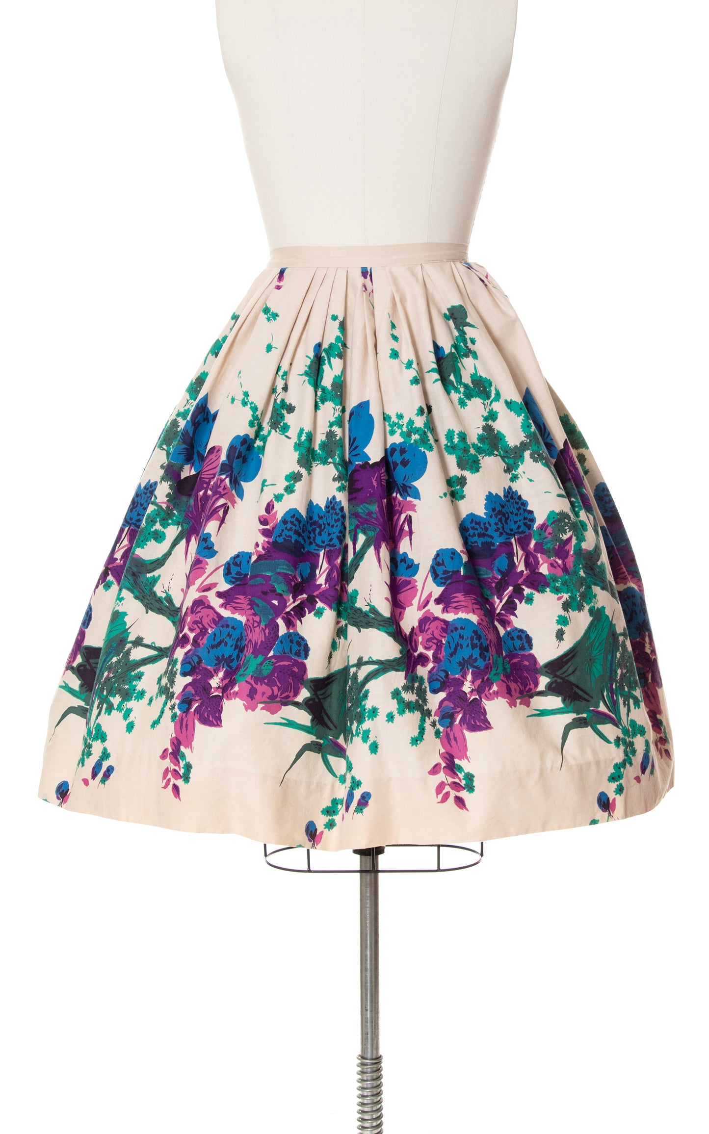 1950s Floral Border Print Cotton Skirt | medium