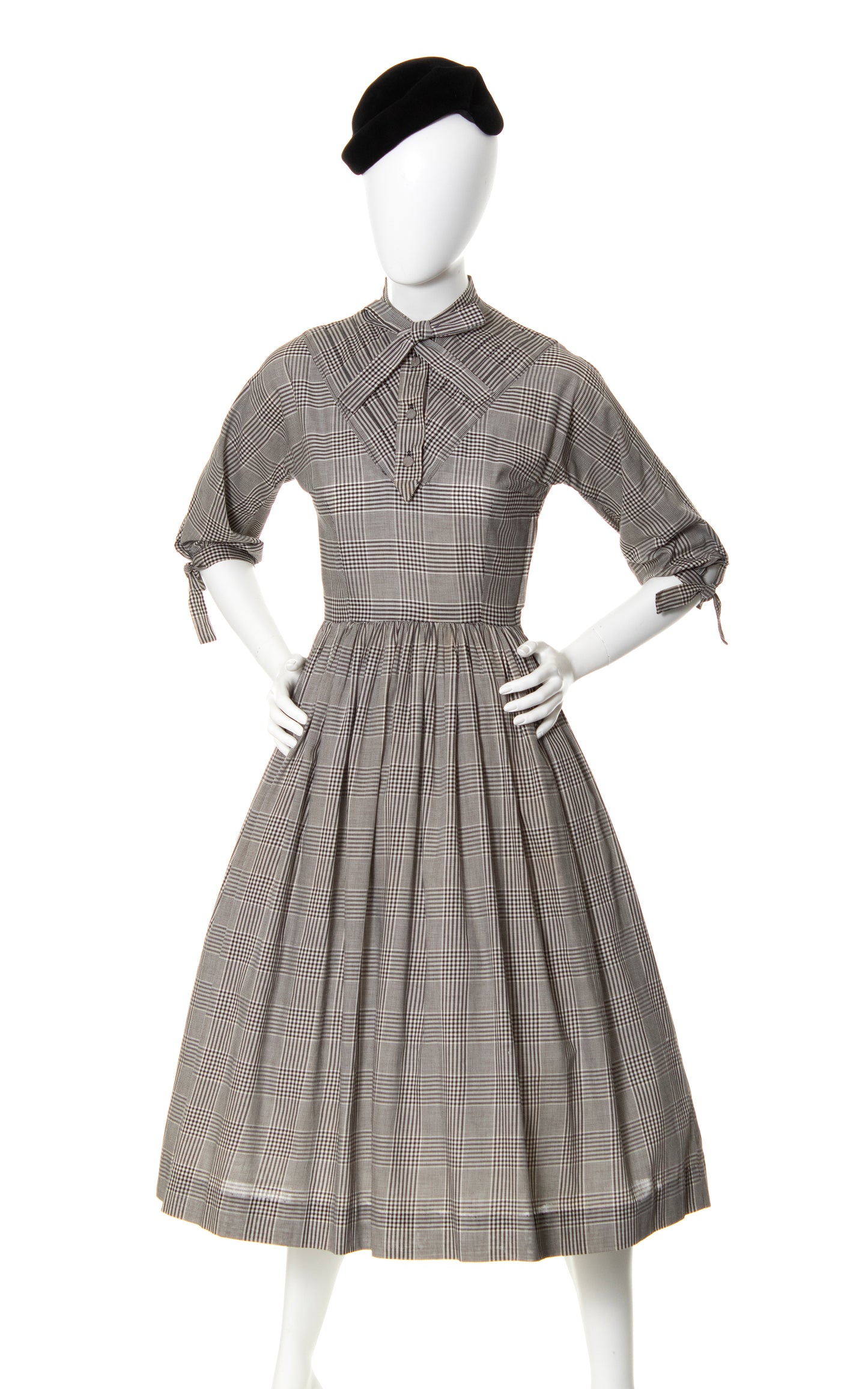 1950s Plaid Cotton Tie Neck Skirt Dress | x-small/small