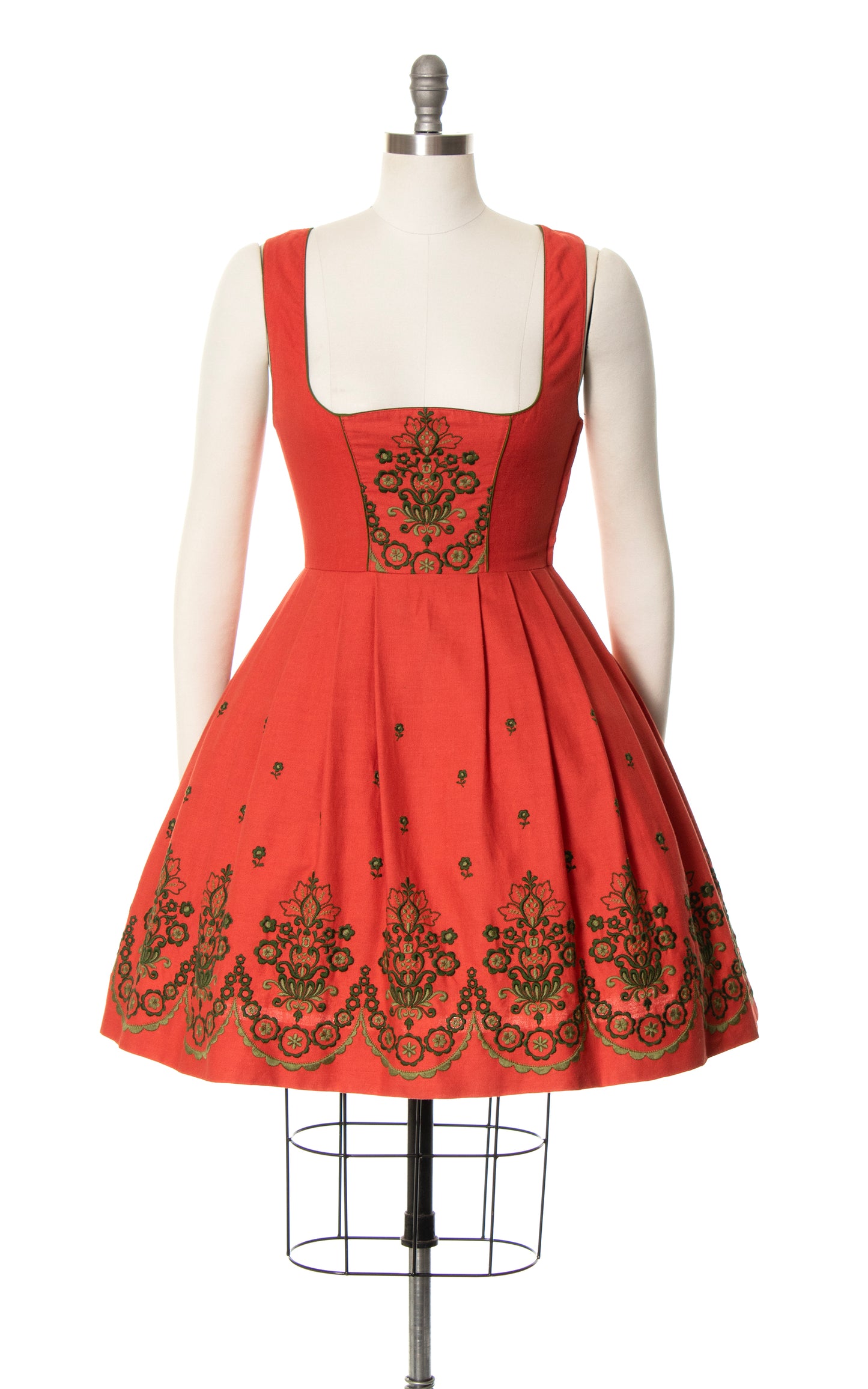 1960s Floral Embroidered Border Dirndl Sundress | small