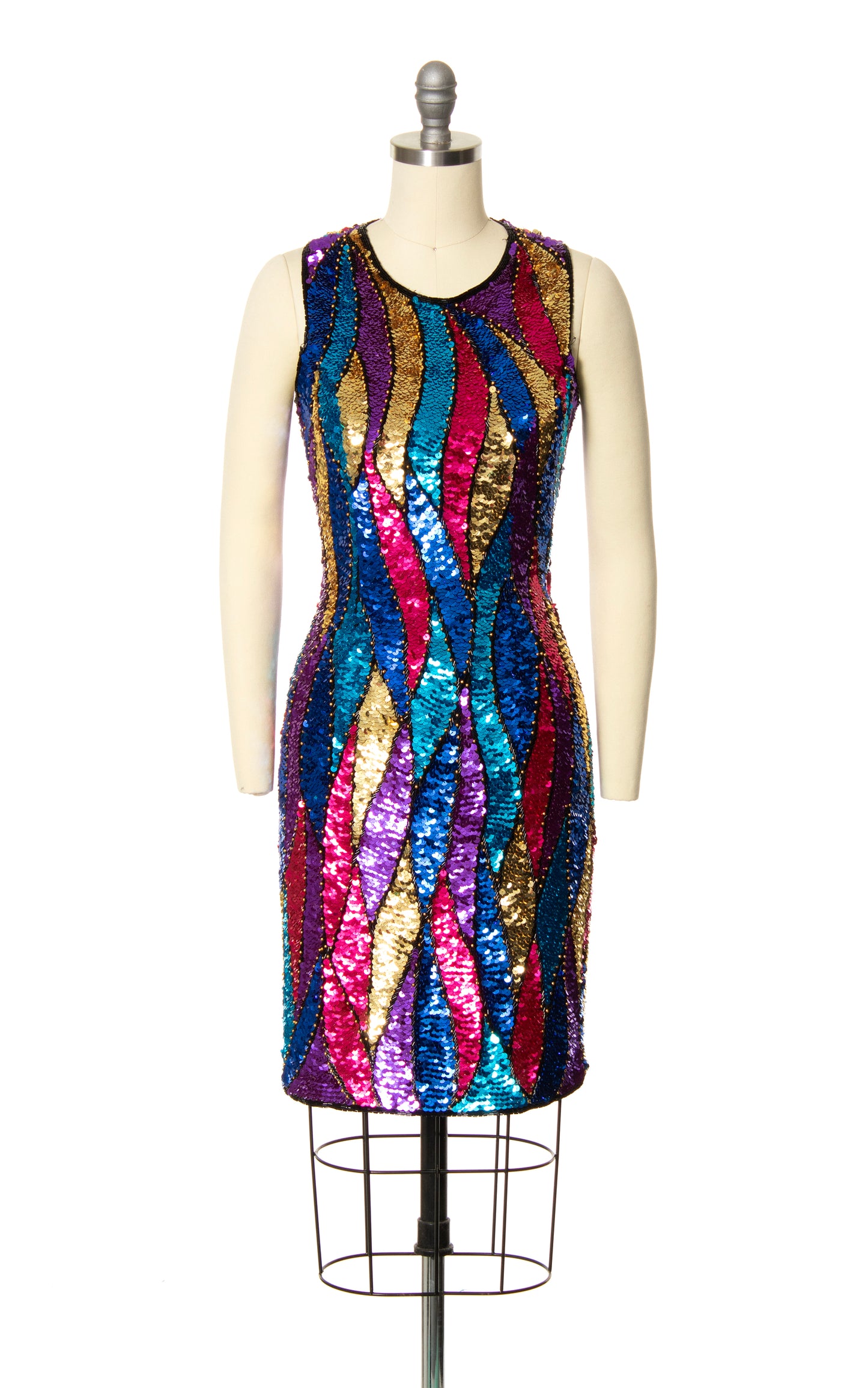 1980s Silk Sequin Harlequin Aflame Party Dress | x-small