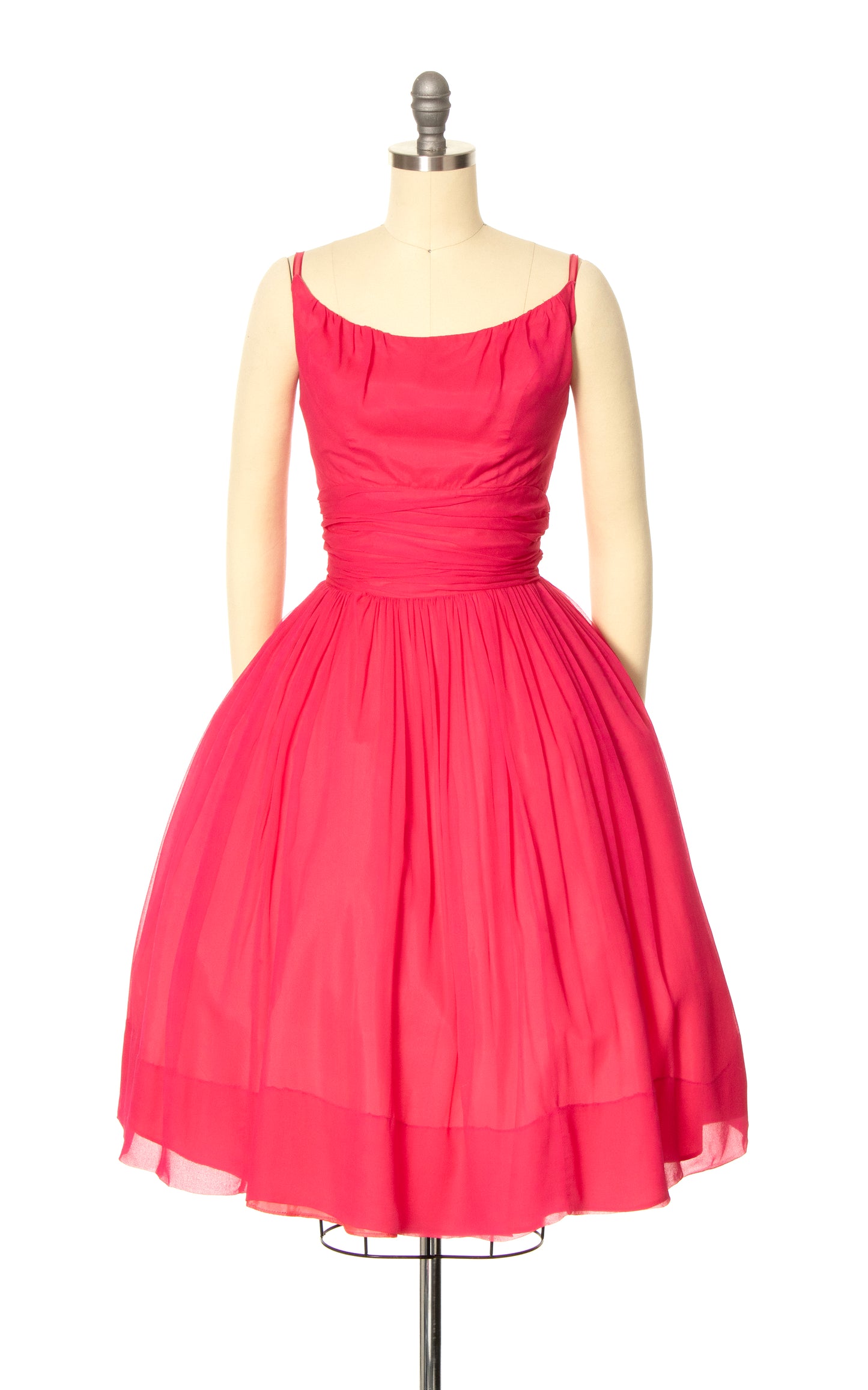 1960s Hot Pink Silk Chiffon Party Dress | small