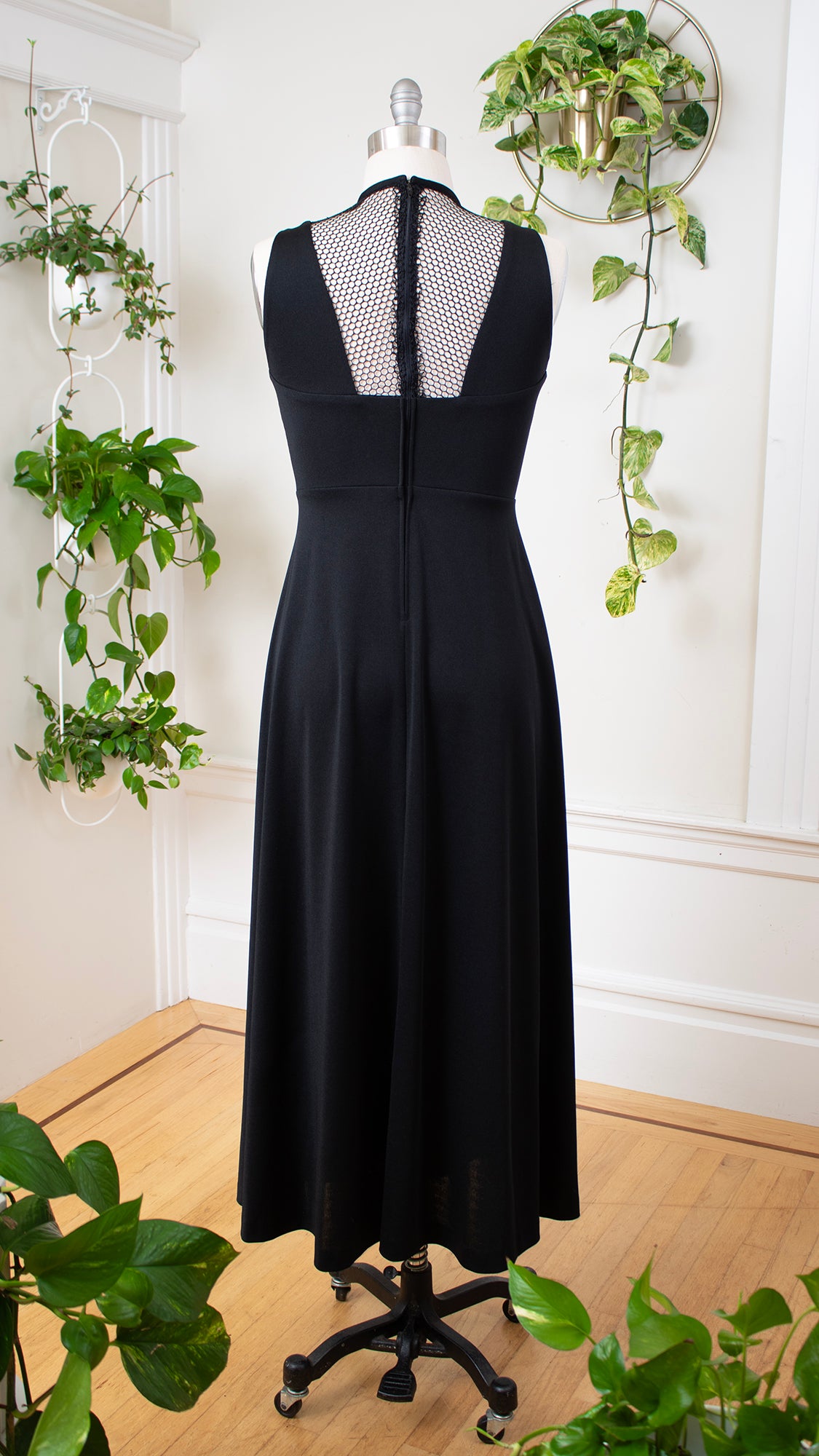 1970s Black Fishnet Maxi Dress | medium/large