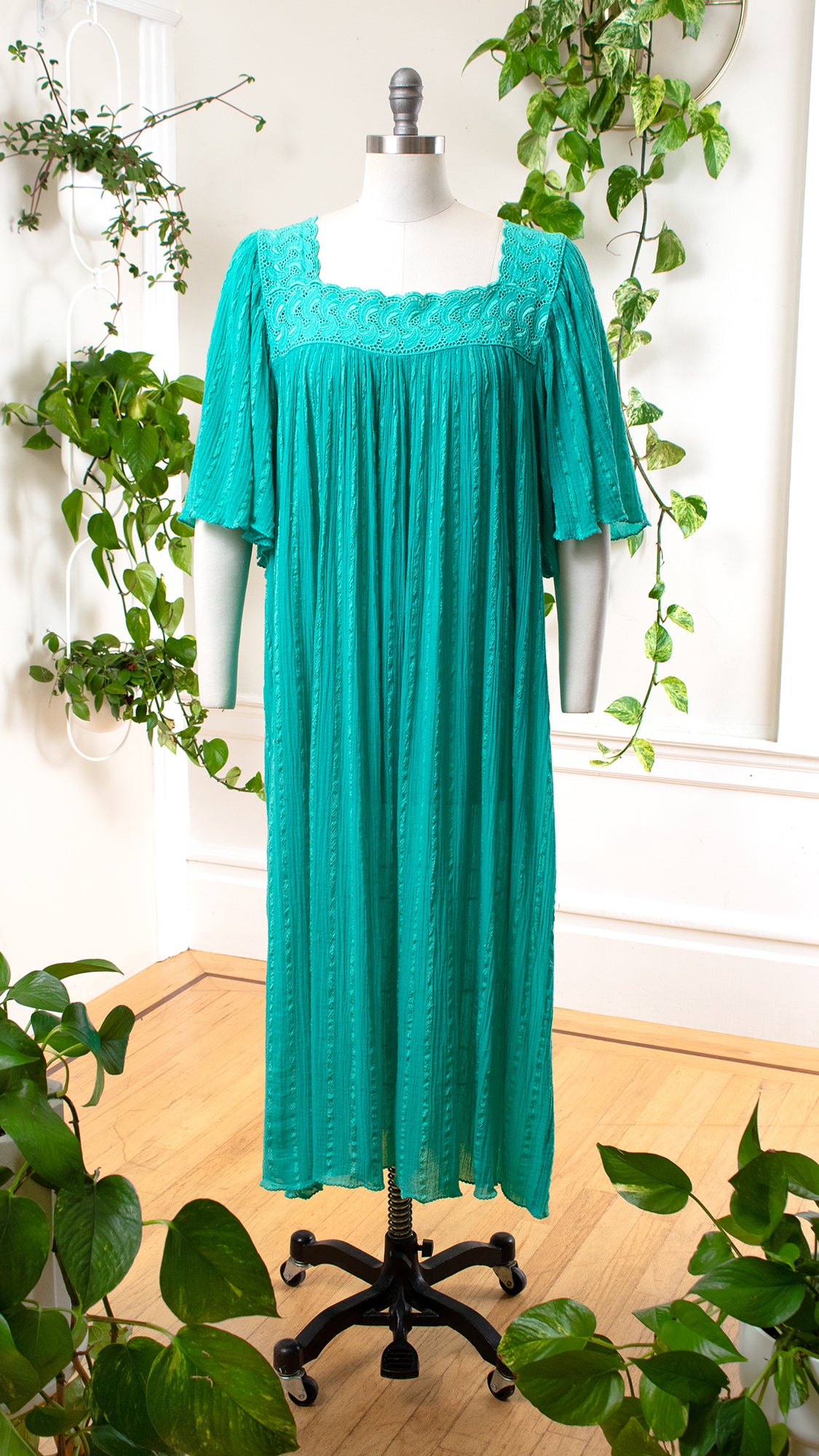 1980s 1990s Green Gauze Angel Sleeve Tent Dress | large/x-large