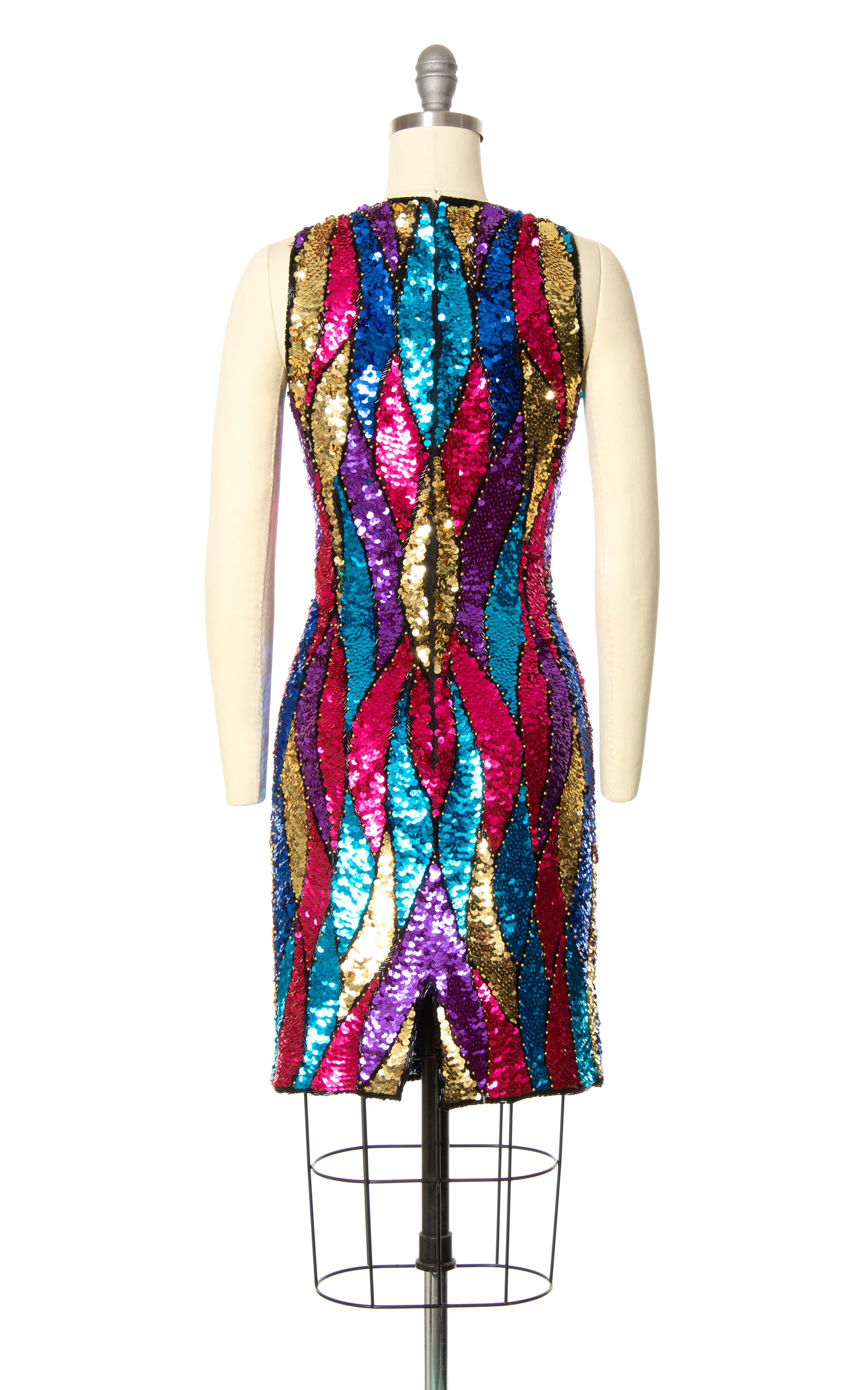 1980s sequin dress 1980s Silk Sequin Harlequin Aflame Party Dress