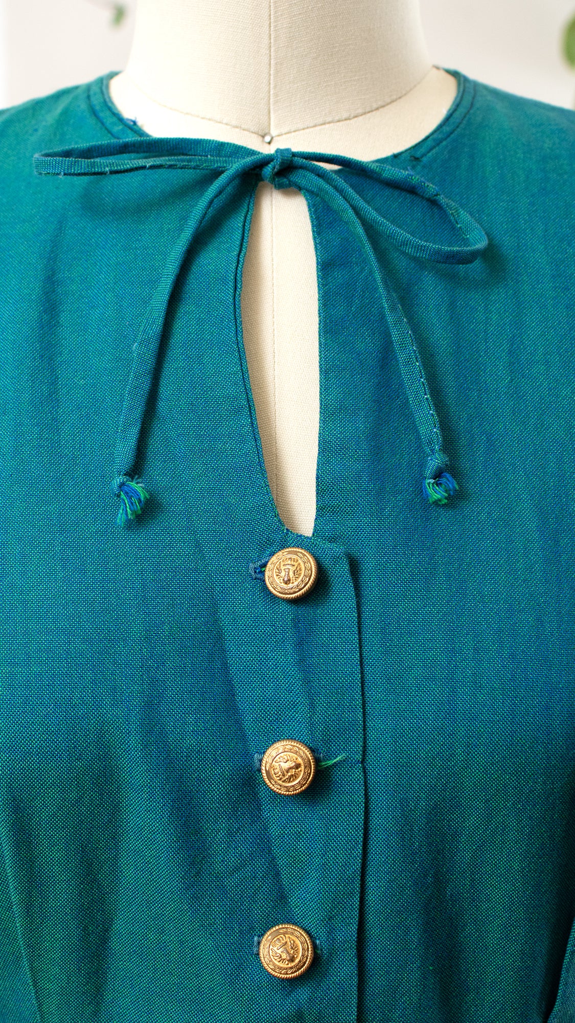1950s Teal Sharkskin Shirtwaist Dress | small