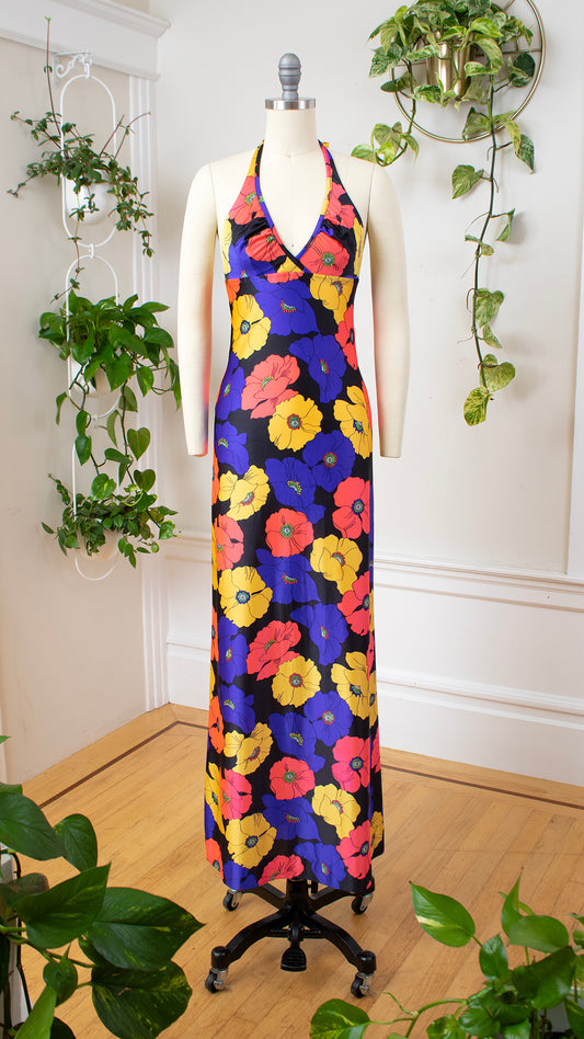 1970s Floral Halter Maxi Dress | x-small