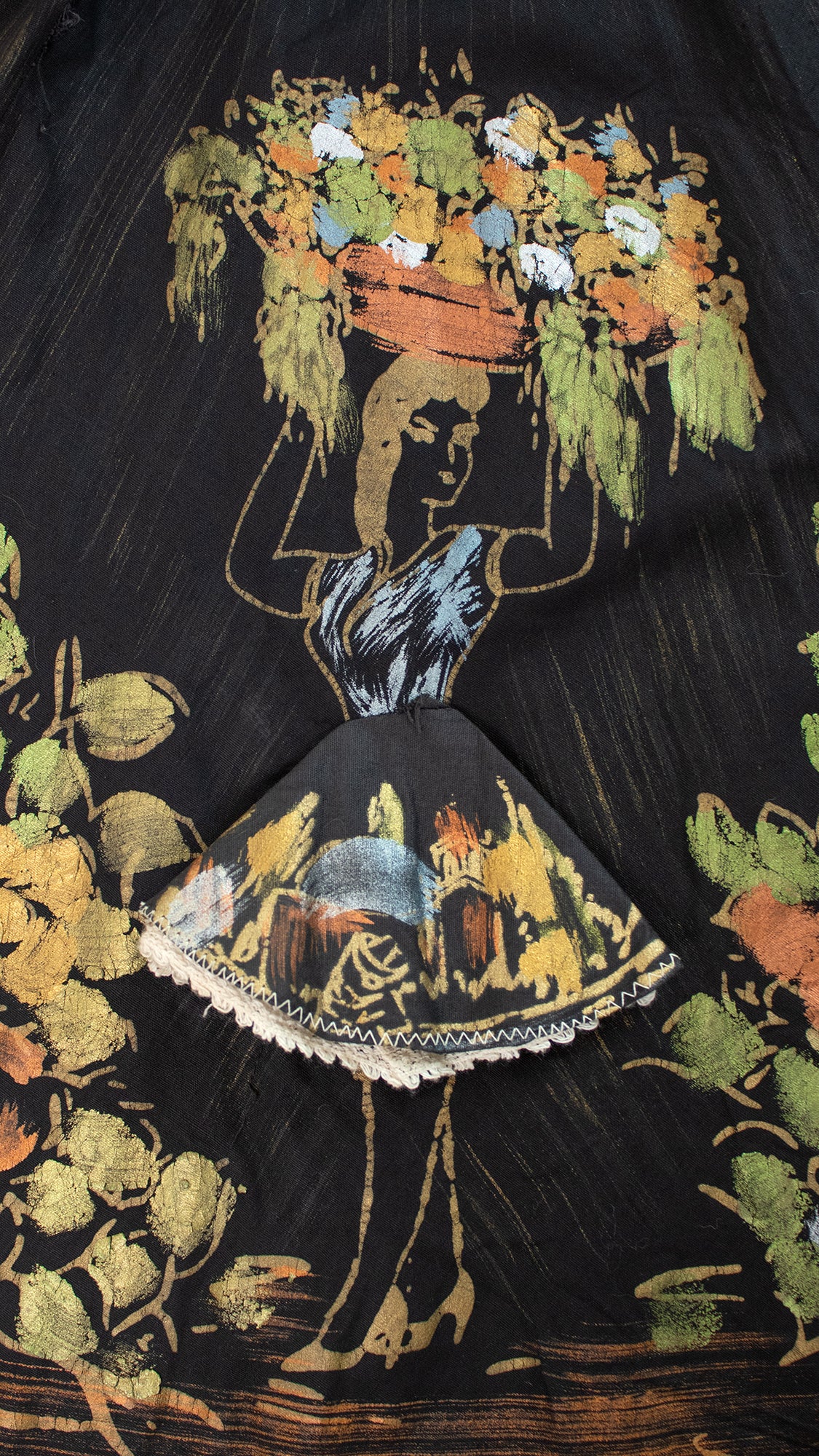 1950s Peek-A-Boo Mexican Novelty Border Print Skirt | x-small/small