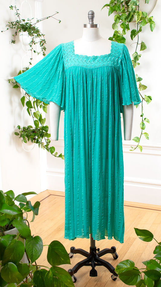 1980s 1990s Green Gauze Angel Sleeve Tent Dress | large/x-large