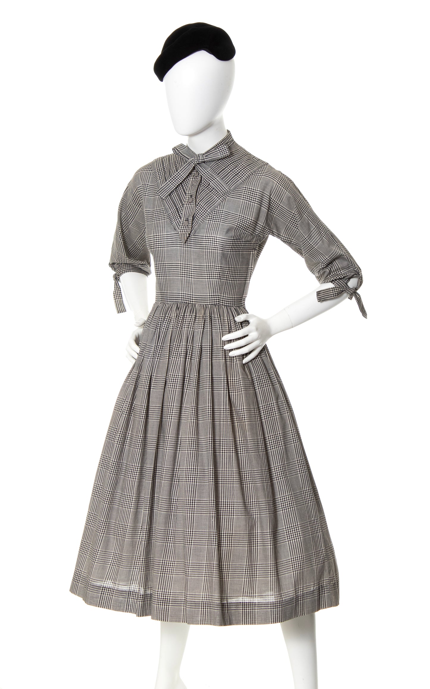 1950s Plaid Cotton Tie Neck Skirt Dress | x-small/small