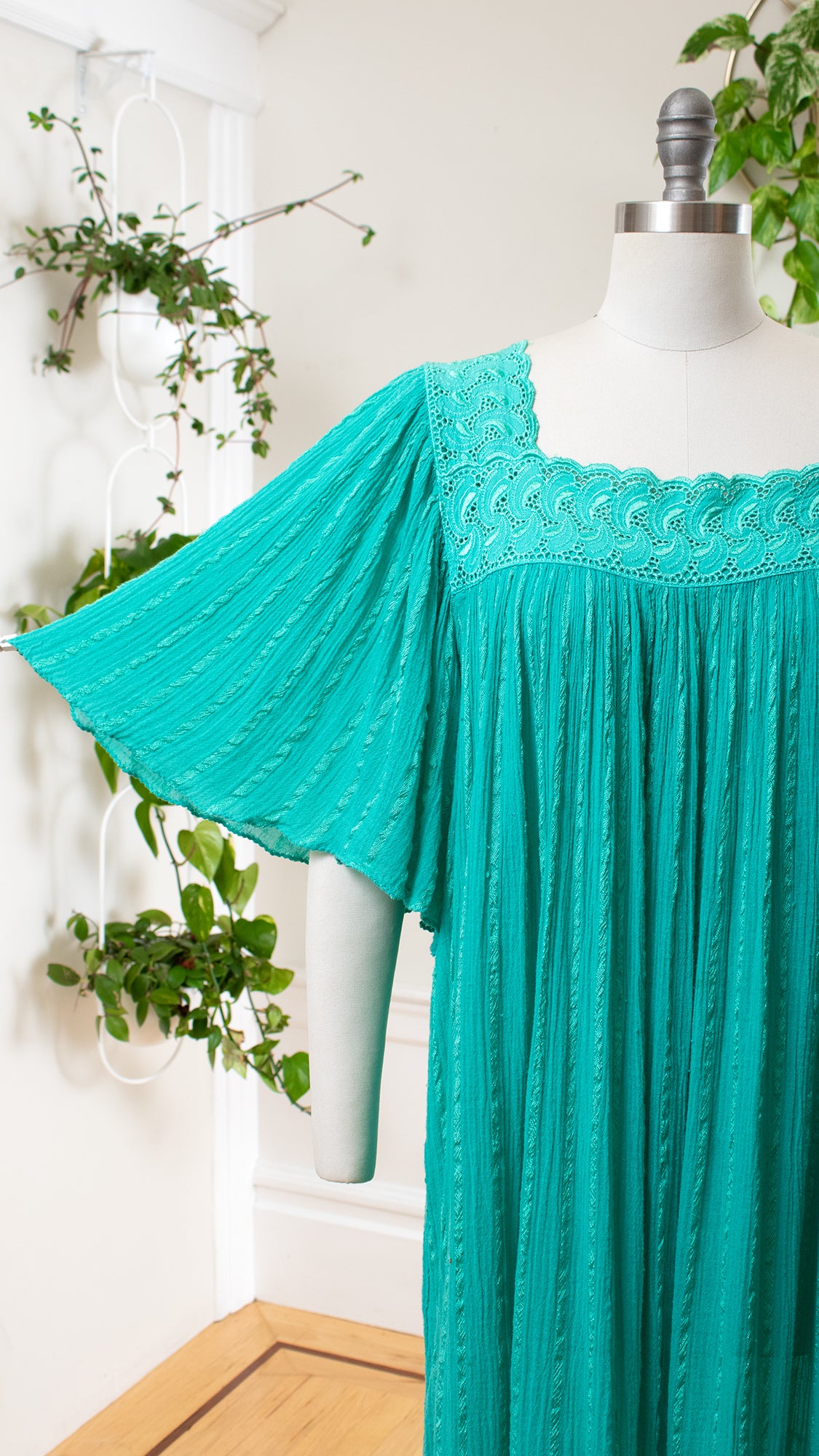 1980s 1990s Green Gauze Angel Sleeve Tent Dress | large/x-large