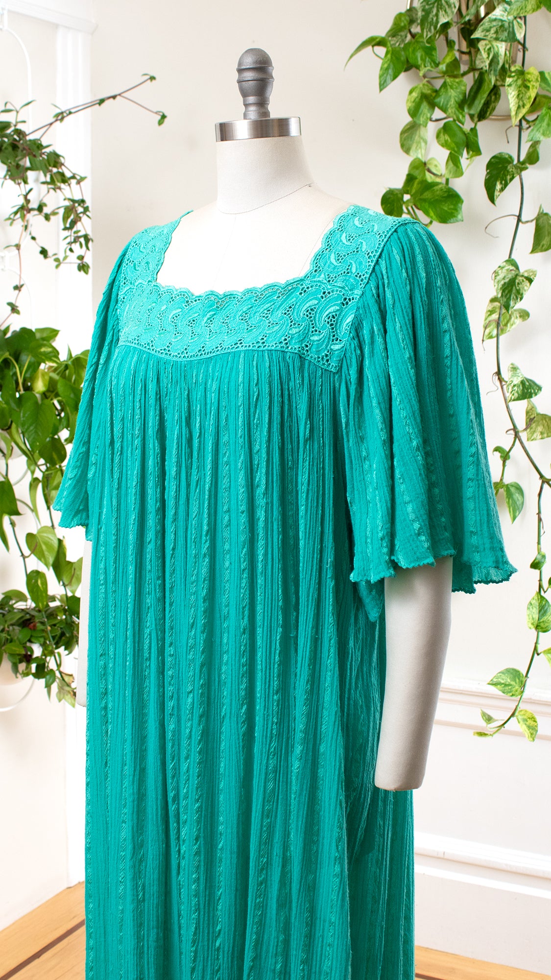 1980s 1990s Green Gauze Angel Sleeve Tent Dress | large/x-large