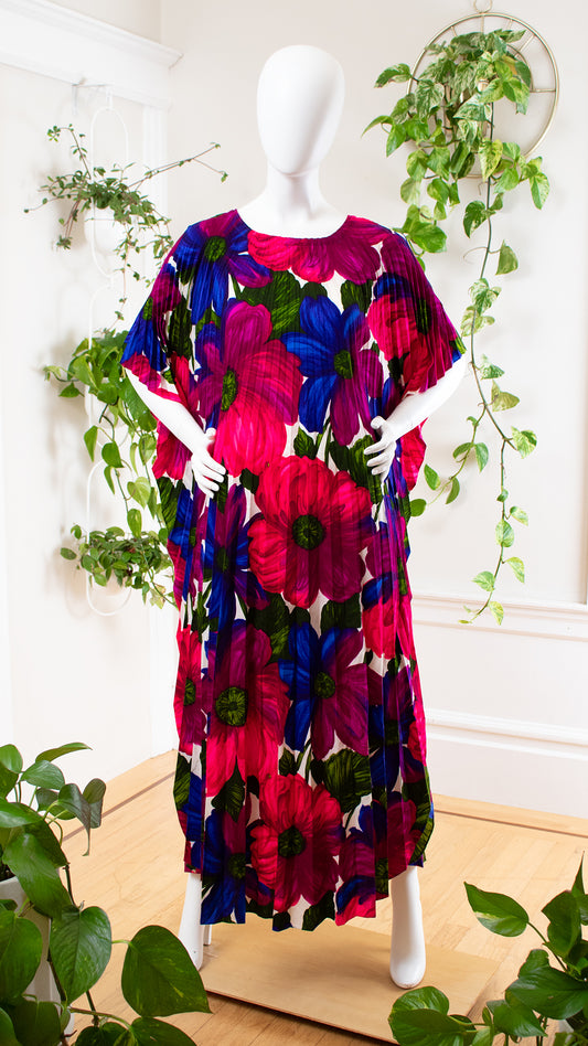 1960s 1970s Floral Barkcloth Kaftan | OSFM