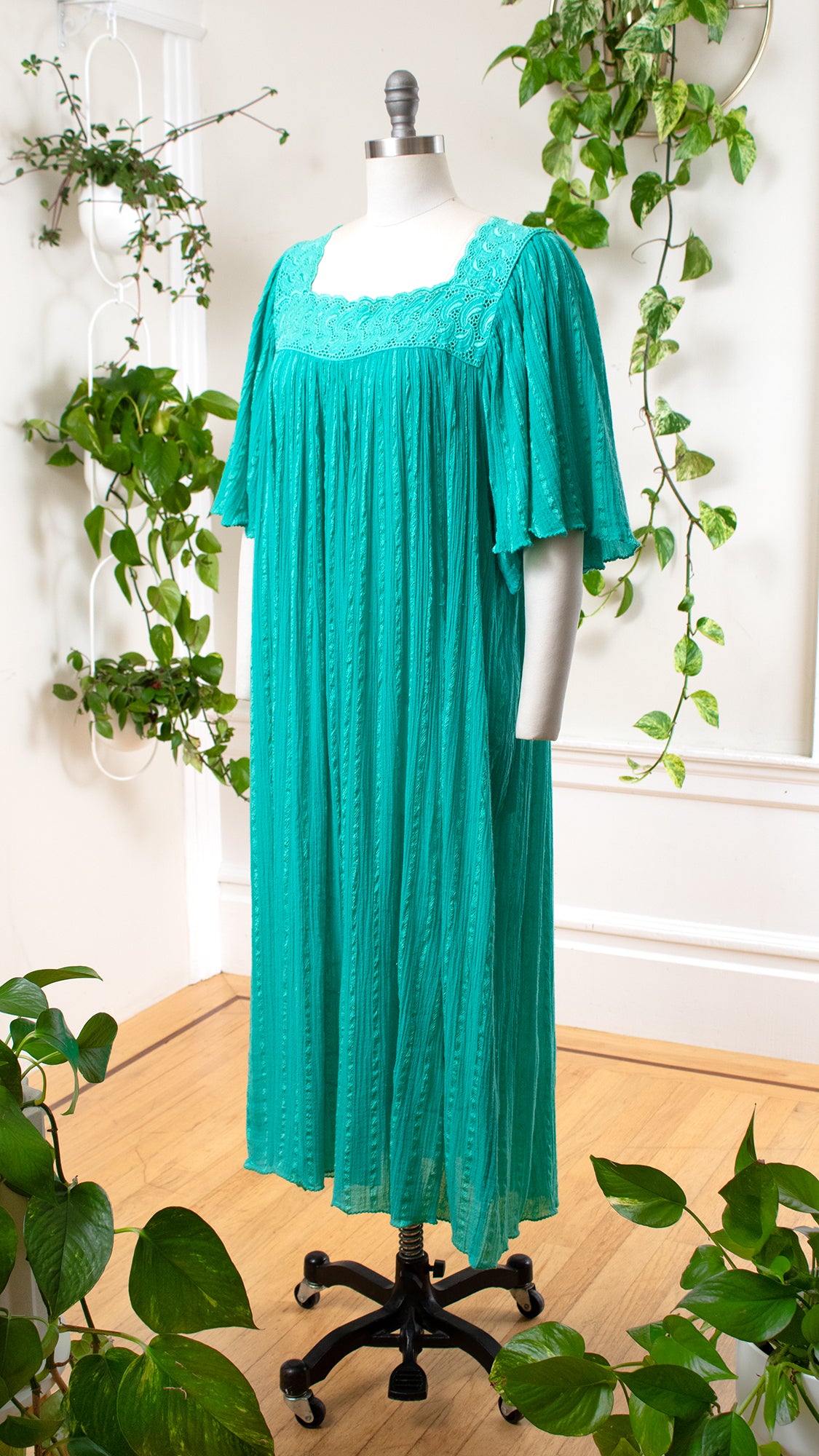 1980s 1990s Green Gauze Angel Sleeve Tent Dress | large/x-large