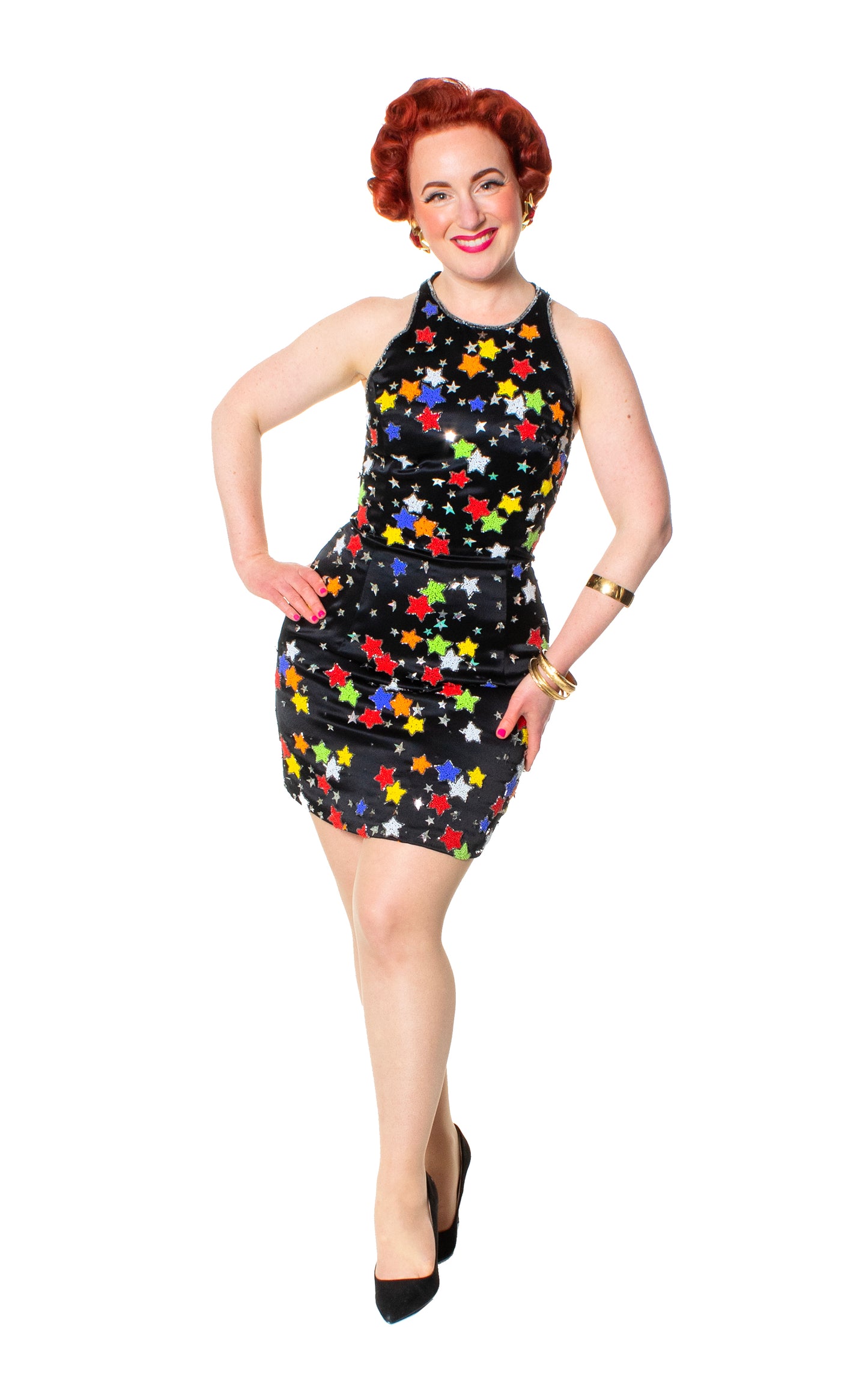 1980s Stars Novelty Beaded Sequin Party Dress | small