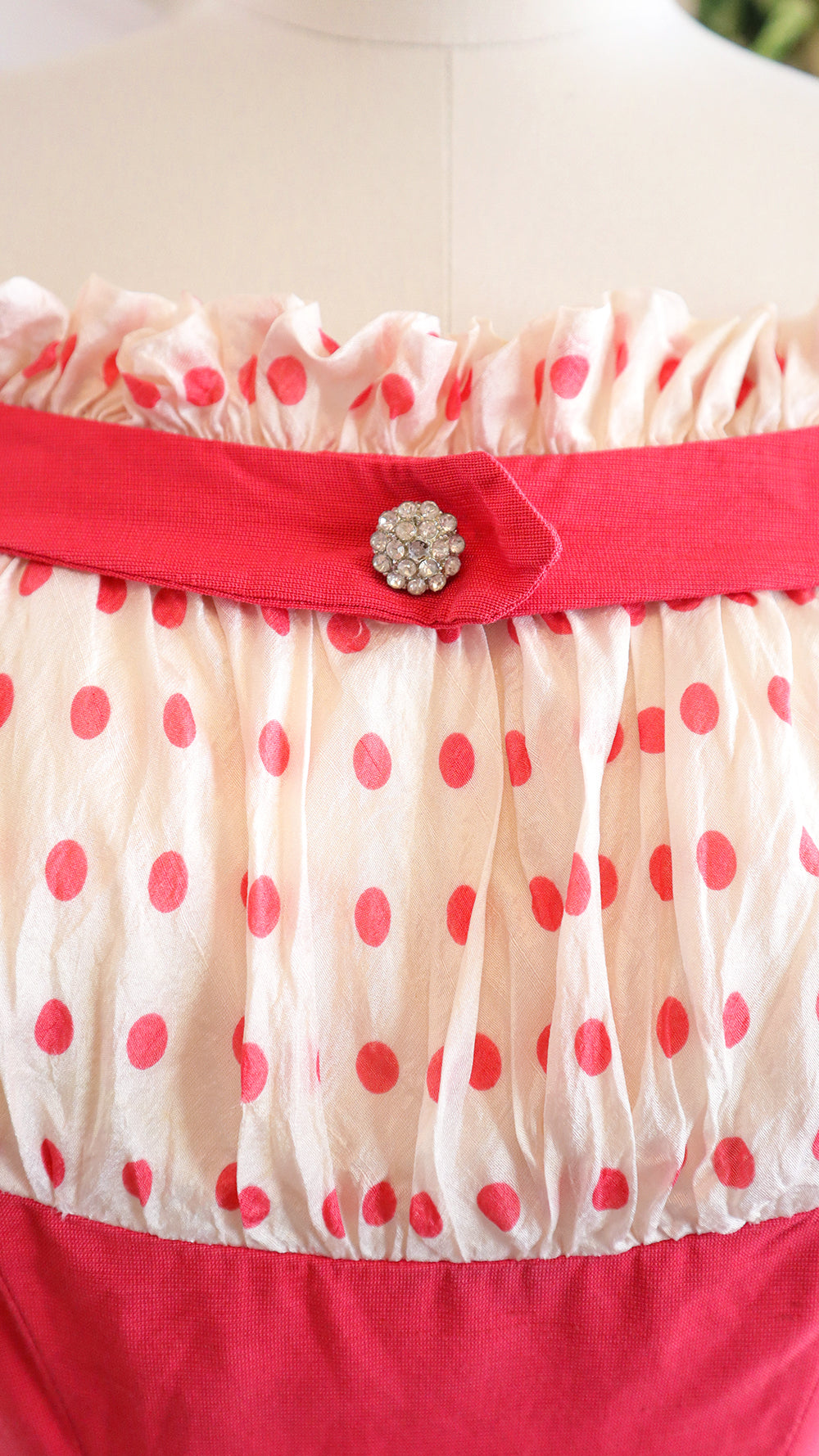 1950s Pink Polka Dot Wiggle Dress | medium