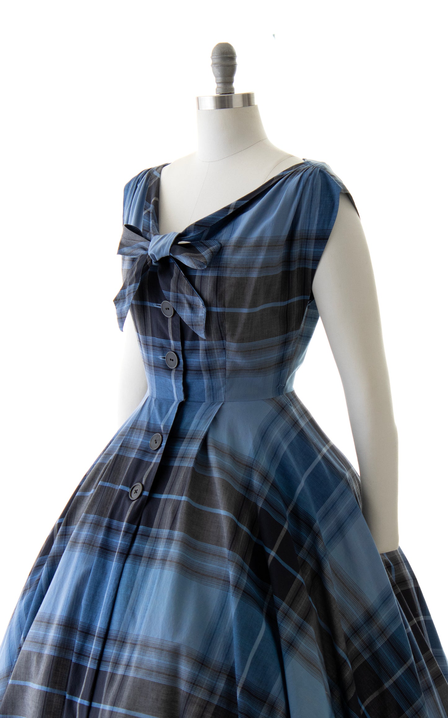 1950s Plaid Cotton Shirtwaist Dress | small