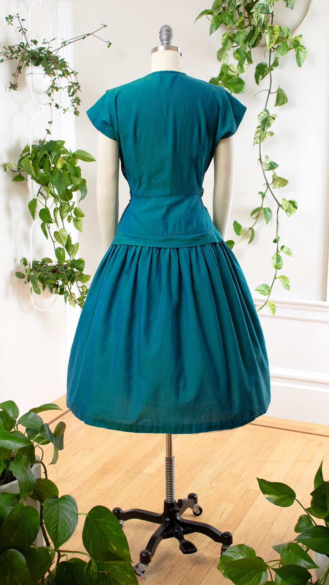 1950s Teal Sharkskin Shirtwaist Dress | small