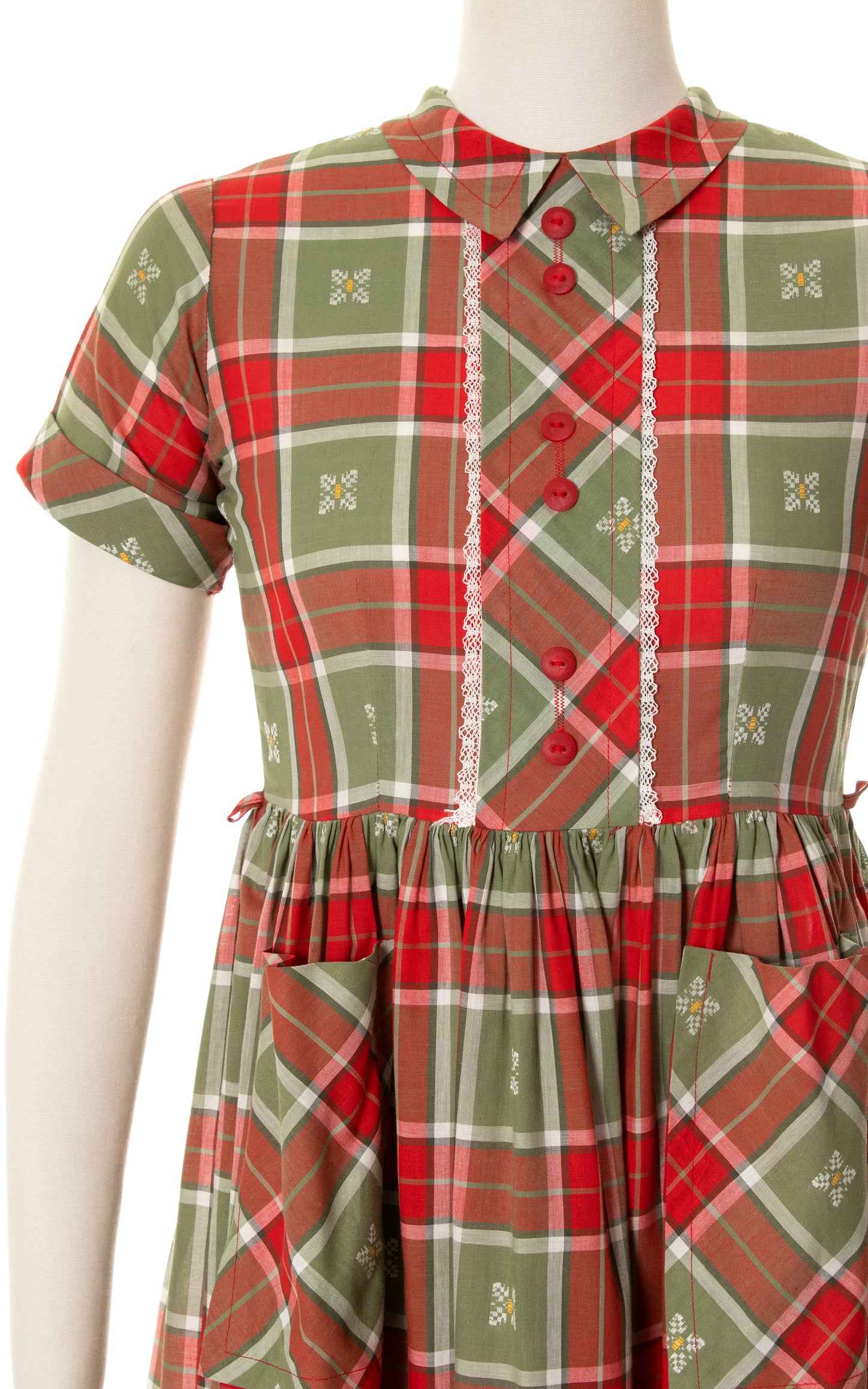 1950s Plaid Button Back Dress with Pockets | small