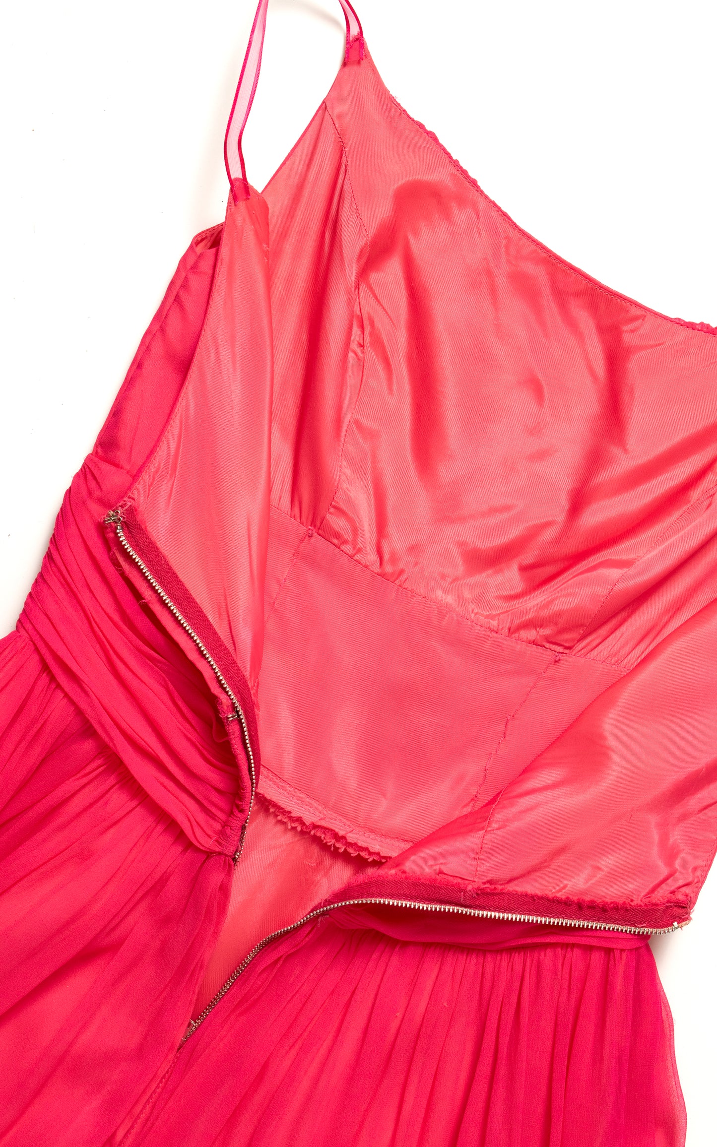 1960s Hot Pink Silk Chiffon Party Dress | small