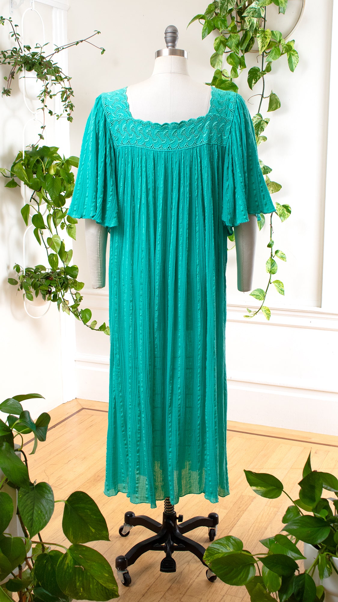 1980s 1990s Green Gauze Angel Sleeve Tent Dress | large/x-large
