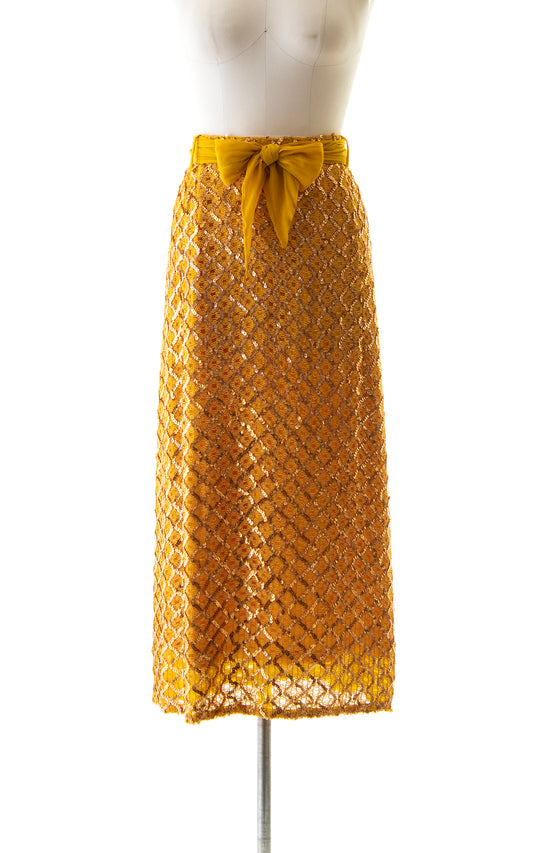 NEW ARRIVAL || 1960s Gold Sequin Maxi Skirt | small