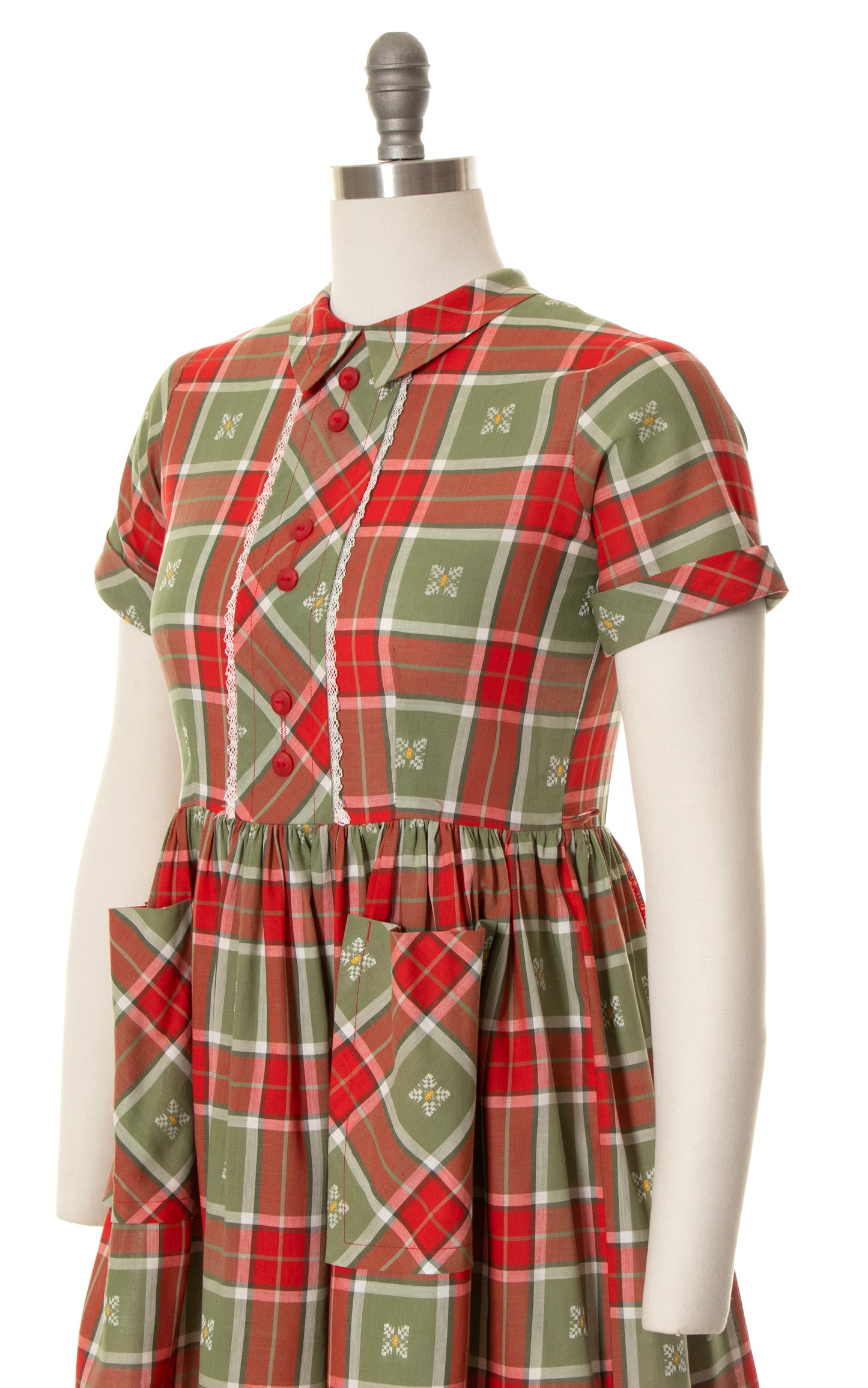 1950s Plaid Button Back Dress with Pockets | small