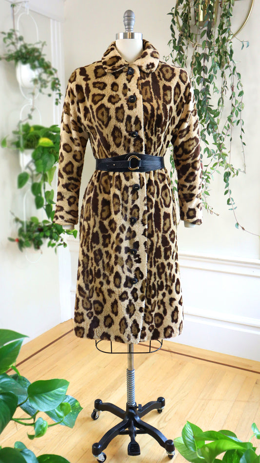 1960s Leopard Print Faux Fur Shirt Dress | medium