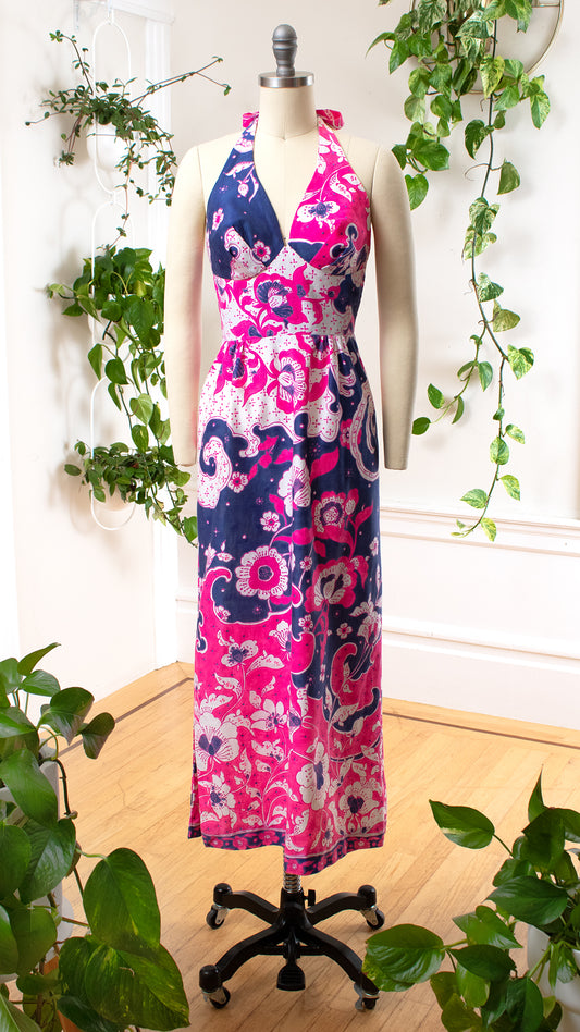 1970s KAMEHAMEHA Floral Halter Maxi Dress | x-small