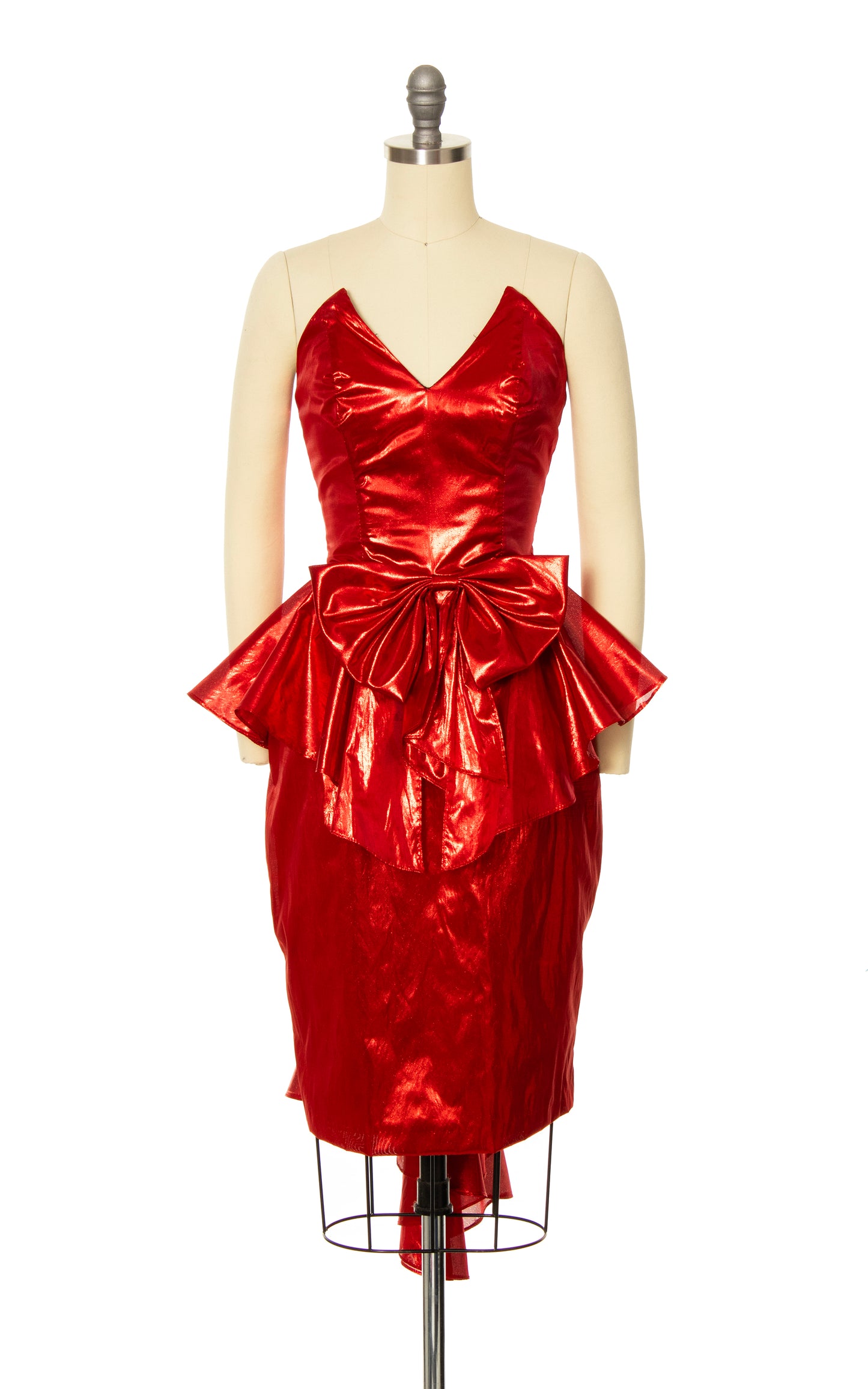 1980s Red Lamé Bows Party Dress | small
